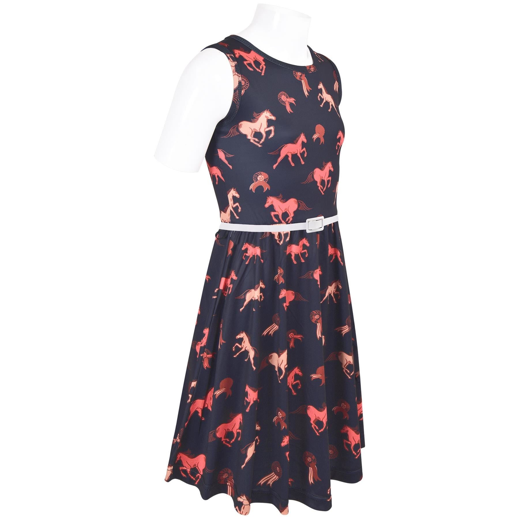 Kids Girls Sleeveless Horses Print Black Skater Dress