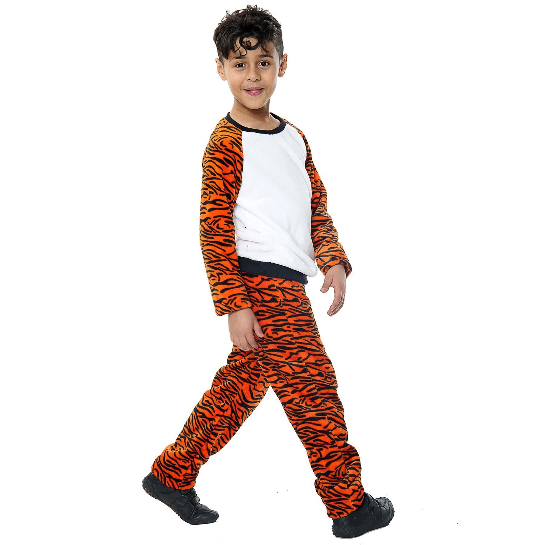 Kids Tiger Print Sleeve Pyjamas Sleepsuit Costume For Girls Boys Age 5-13