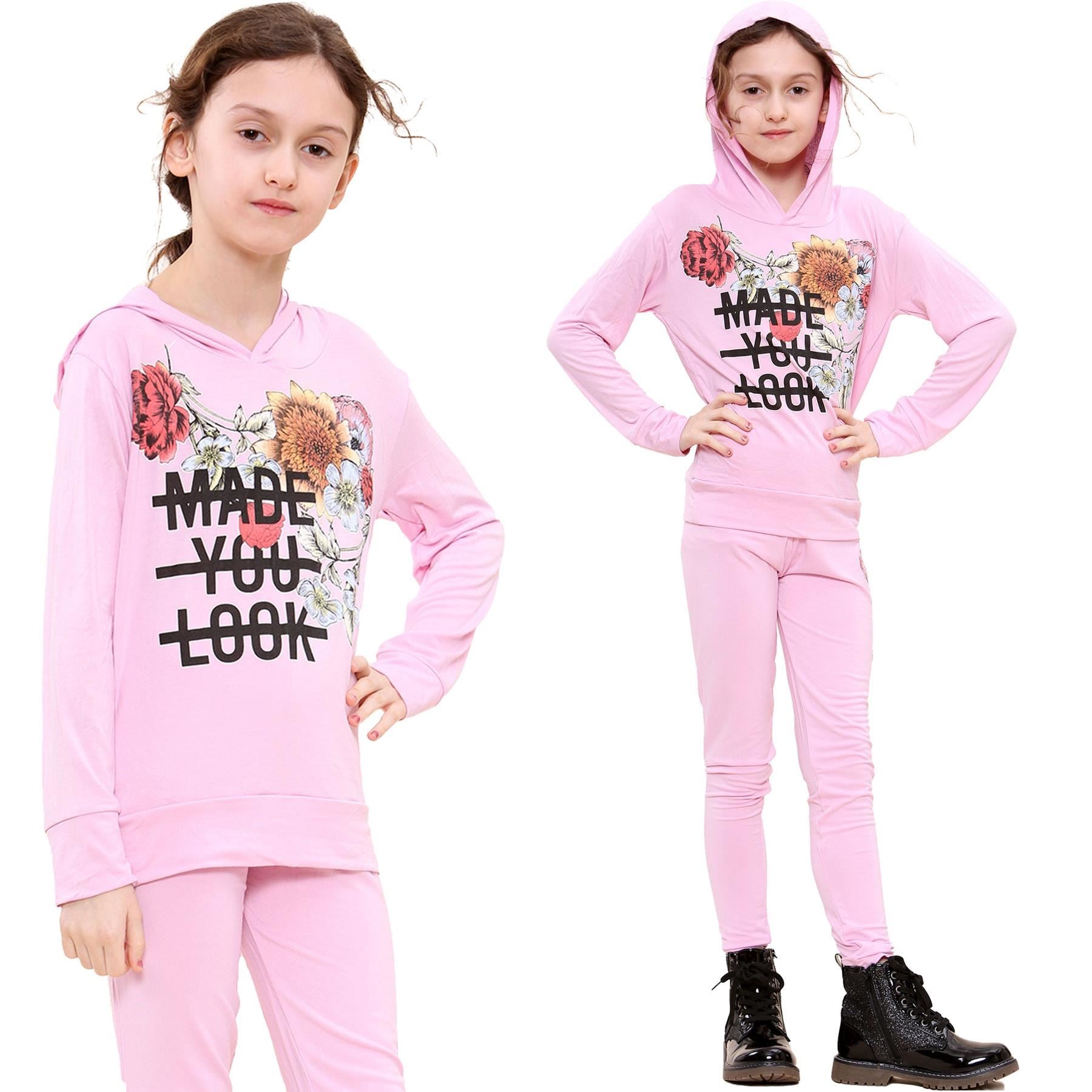 Girls Top Kids Made You Look Print Baby Pink Hooded