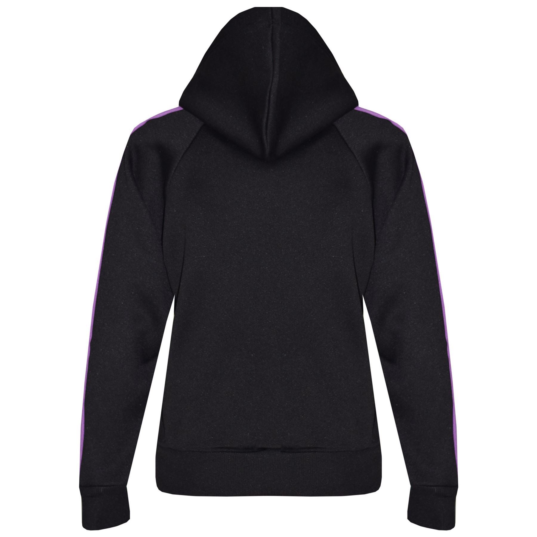 Girls Black & Lilac Jogging Plain Fleece Hooded Tracksuit