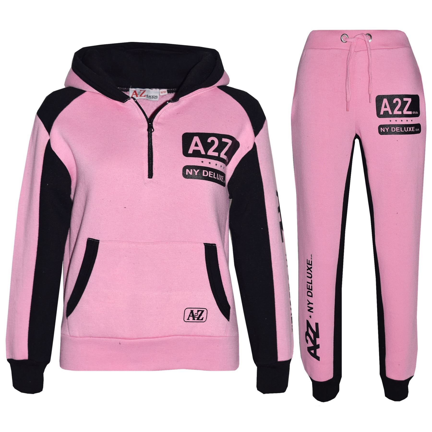 Kids Girls A2Z NY Deluxe Print Baby Pink Hooded Tracksuit Fasion