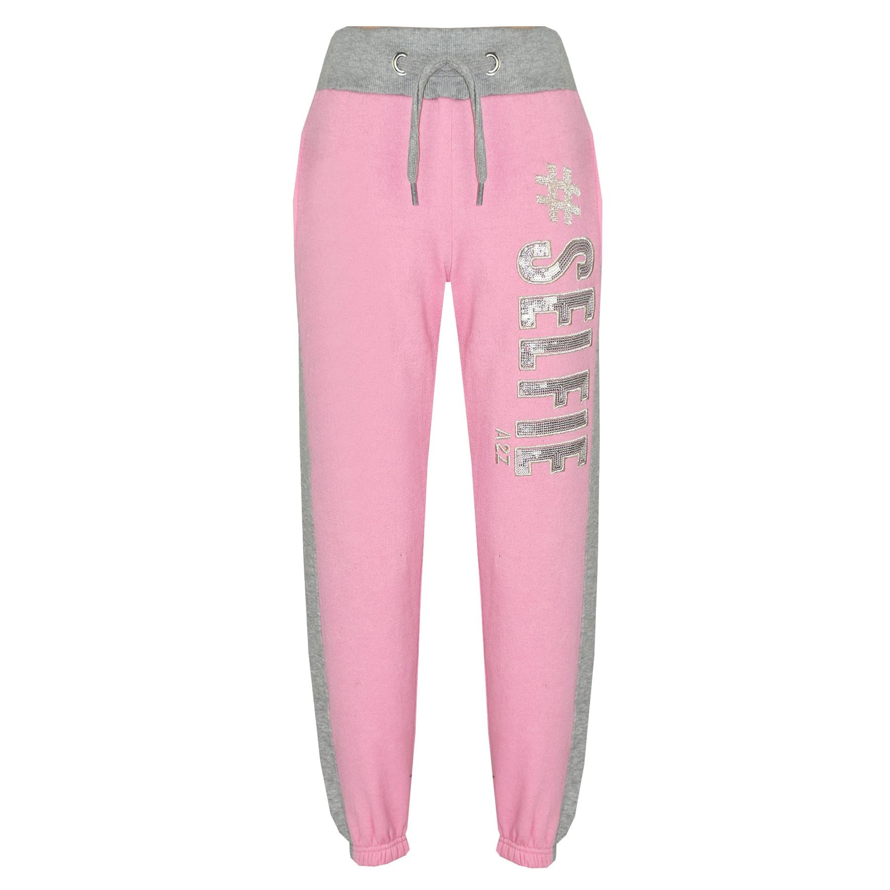 Girls #SELFIE Sequin Embroidered Pink & Grey Tracksuit