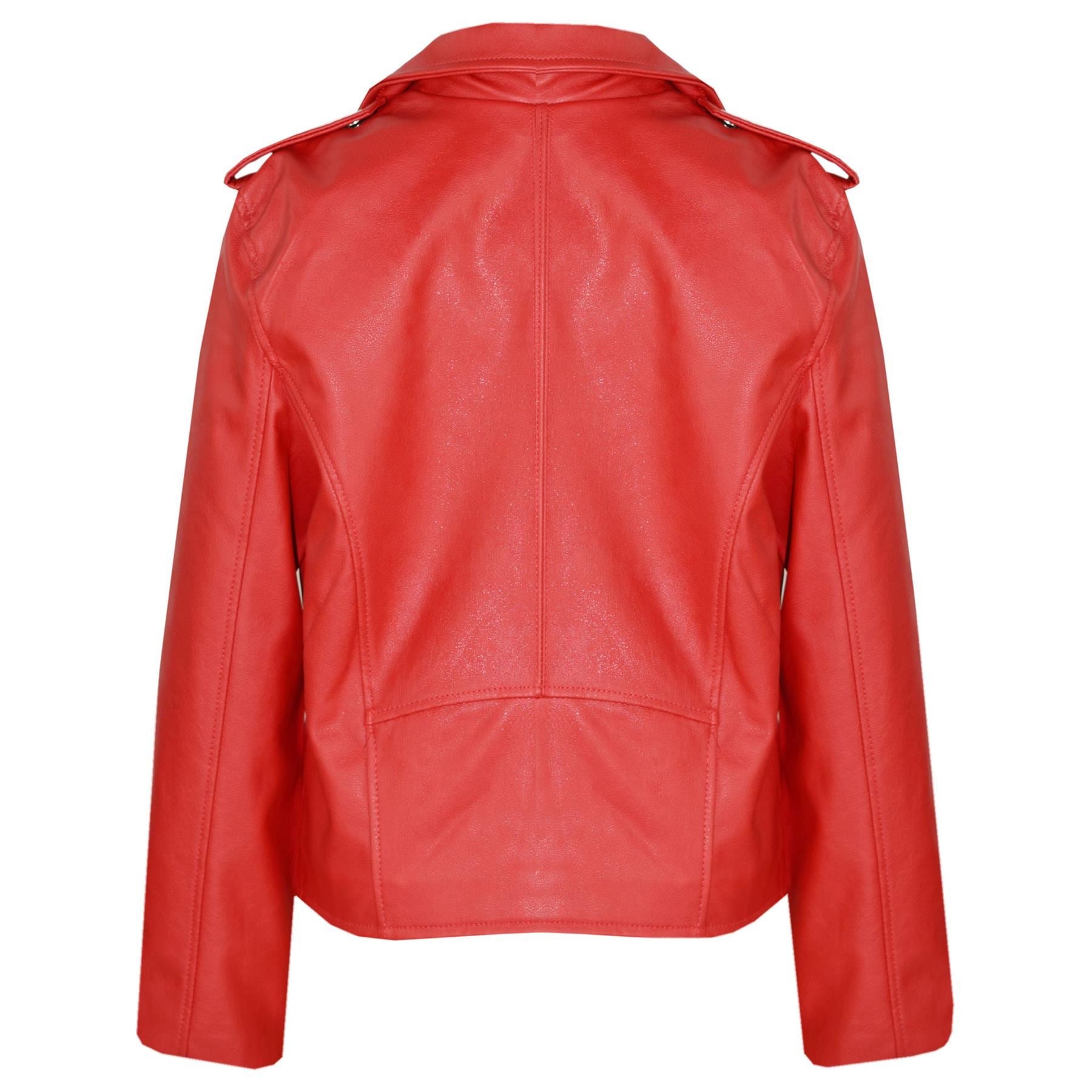 Kids Girls Red Jackets PU Leather Zip Up Biker Coat Overcoats