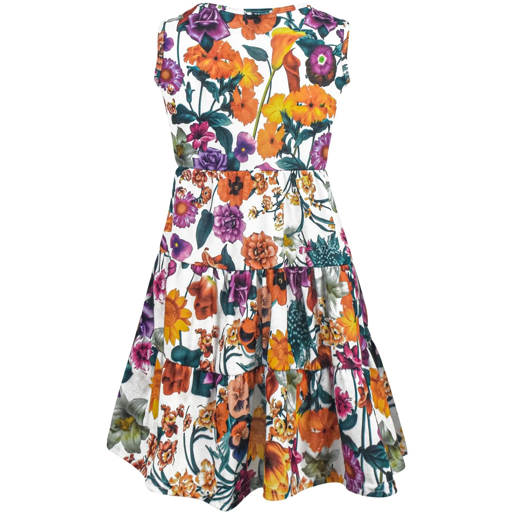 Girls Tropical Floral Print Ruffle Dress