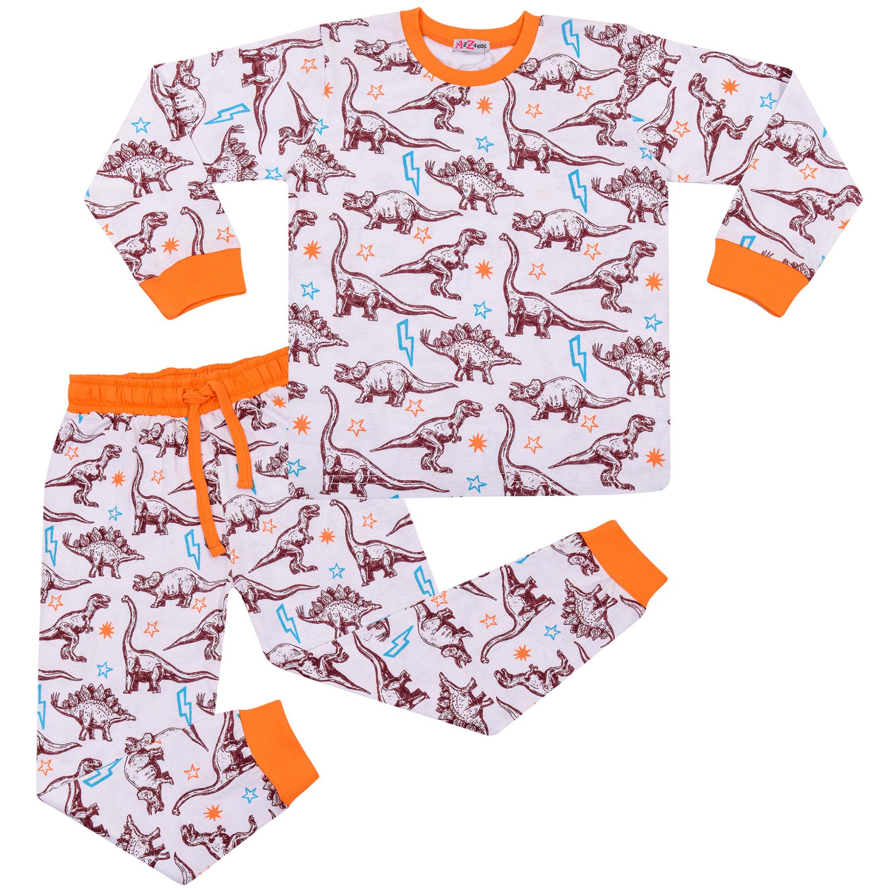 Kids Girls Boys Unisex Dinosaur Orange Print  Pyjamas Set - Kids Clothing Store