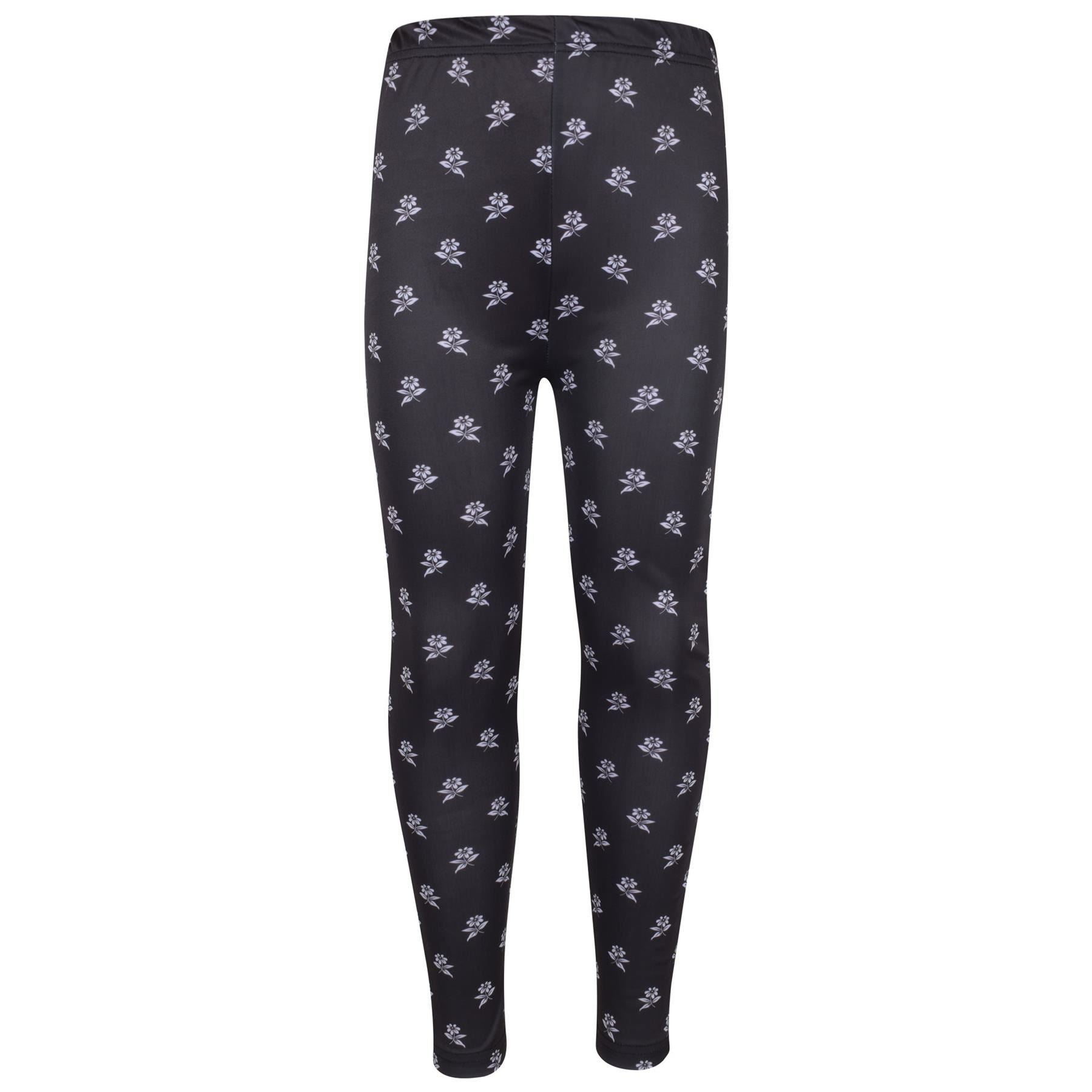 Girls Daisy Floral Print Black Soft Stretchy Fashion Leggings