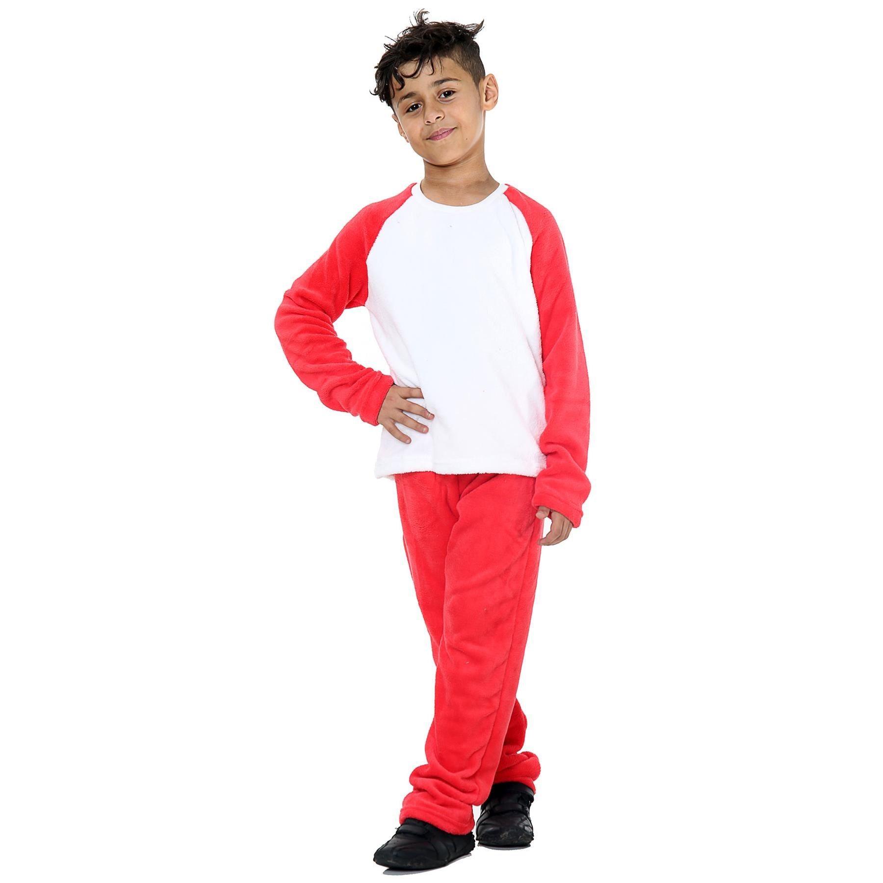 Girls Boys Red Plain Fleece Pyjamas.