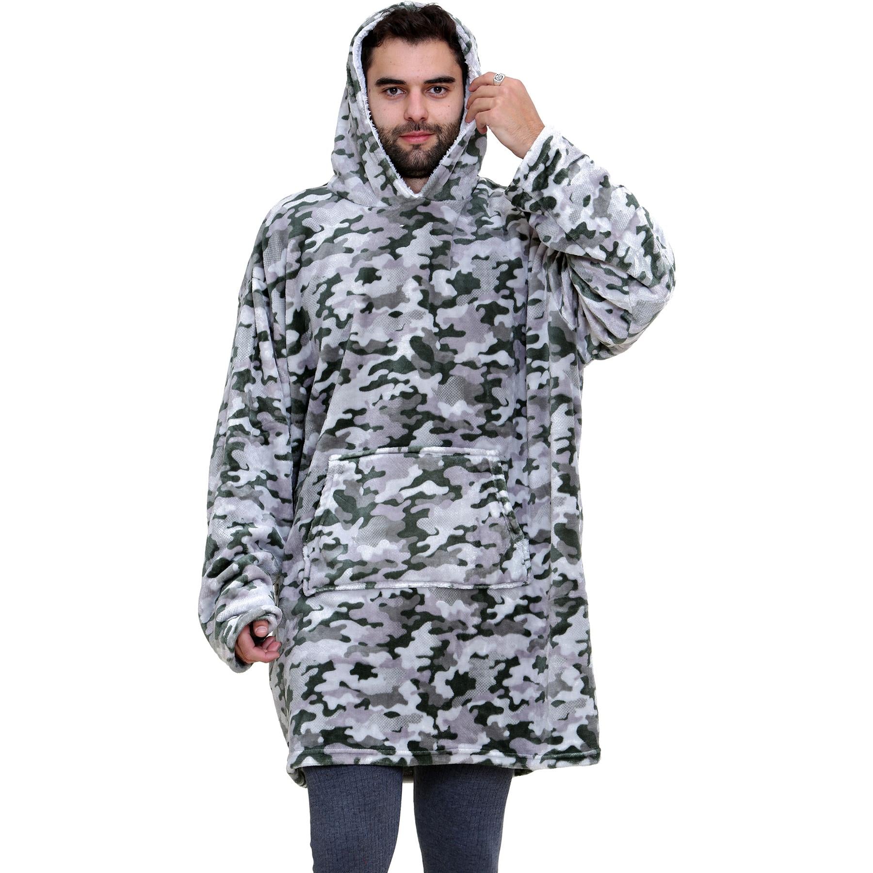 Unisex Mens Ladies Oversized Camo Charcoal Snuggle Hoodie