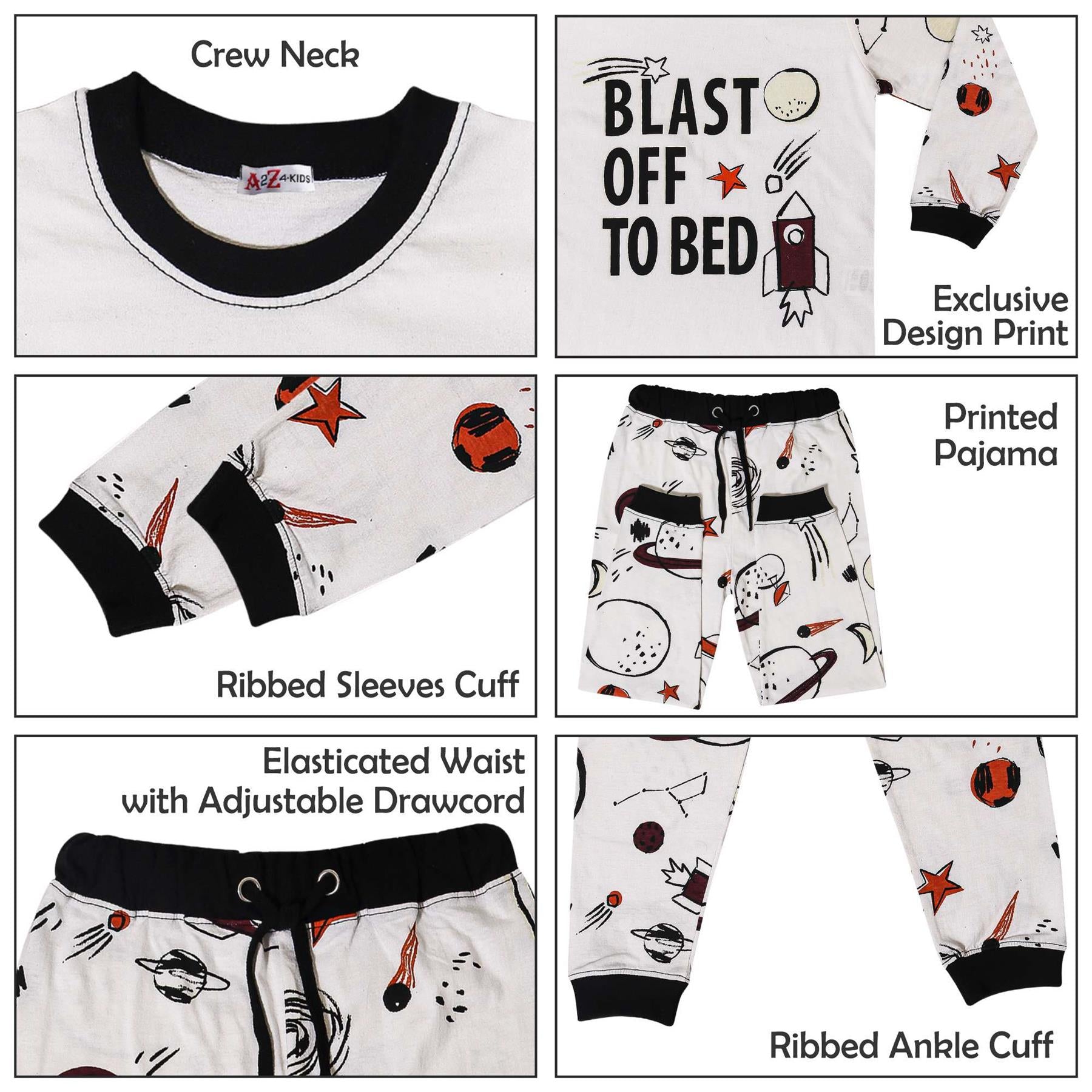 Kids Girls Boys Blast Off To Bed Print Pyjamas Set - Kids Clothing Store