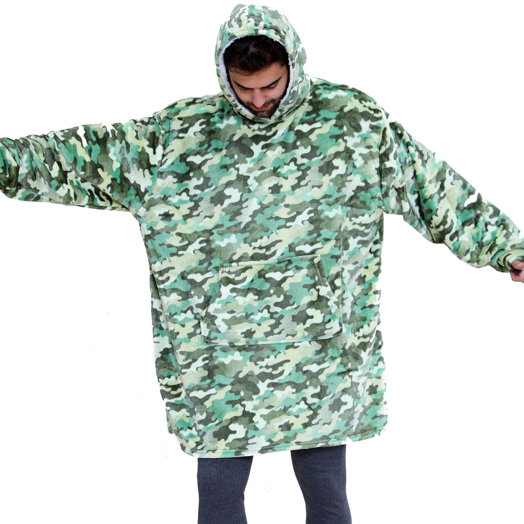 Unisex Mens Ladies Oversized Camo Green Snuggle Hoodie