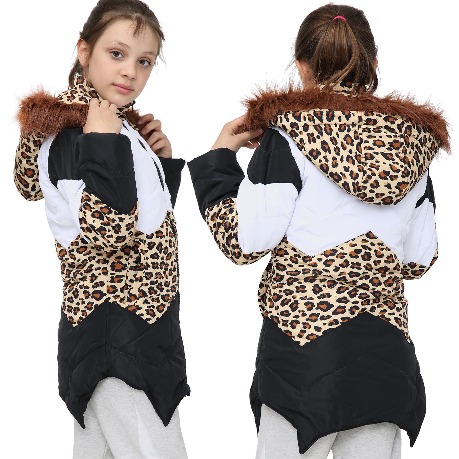 Kids Girls Hooded Contrast Panel Puffer Coat Faux Fur New Fashion - Kids Clothing Store