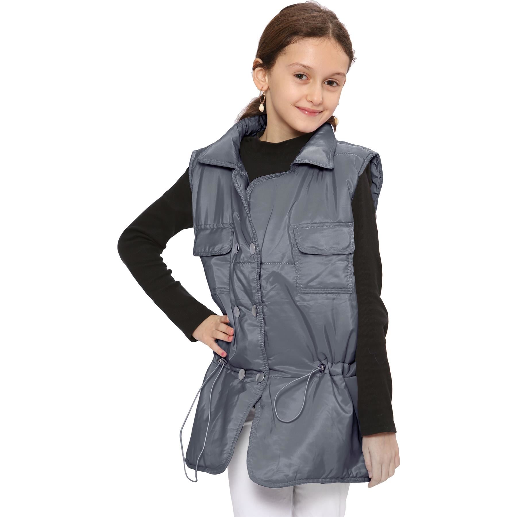 Kids Girls Grey Oversized Style Sleeveless Jacket