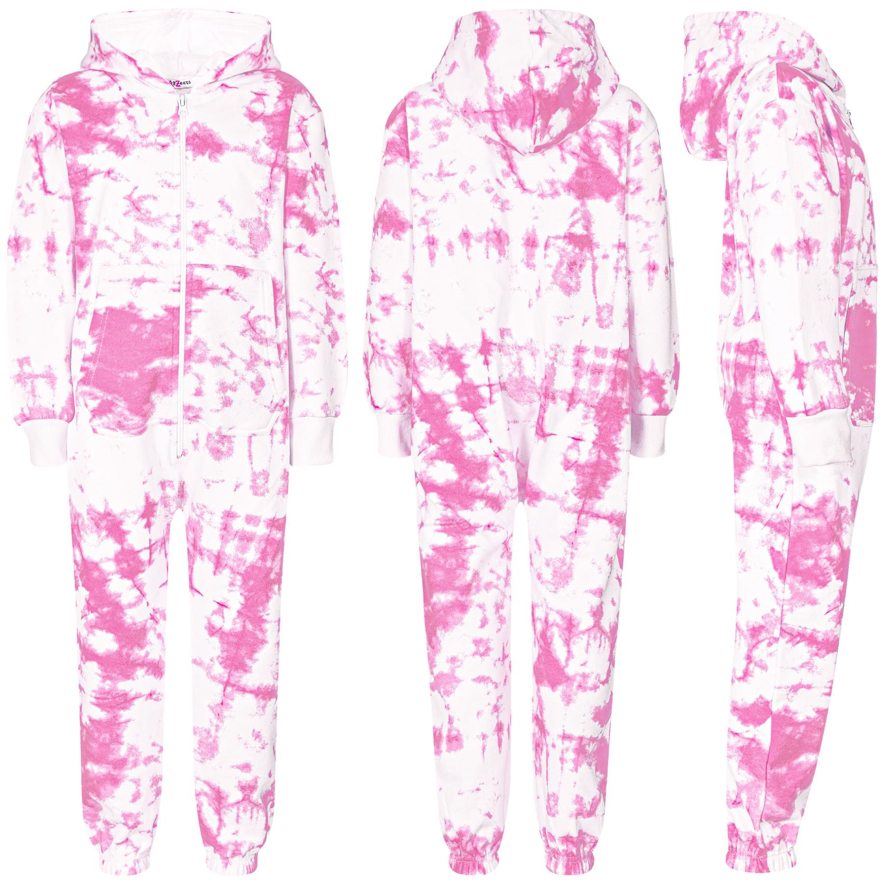 Kids Girls Soft Fleece Pink Tie Dye Printed Onesie