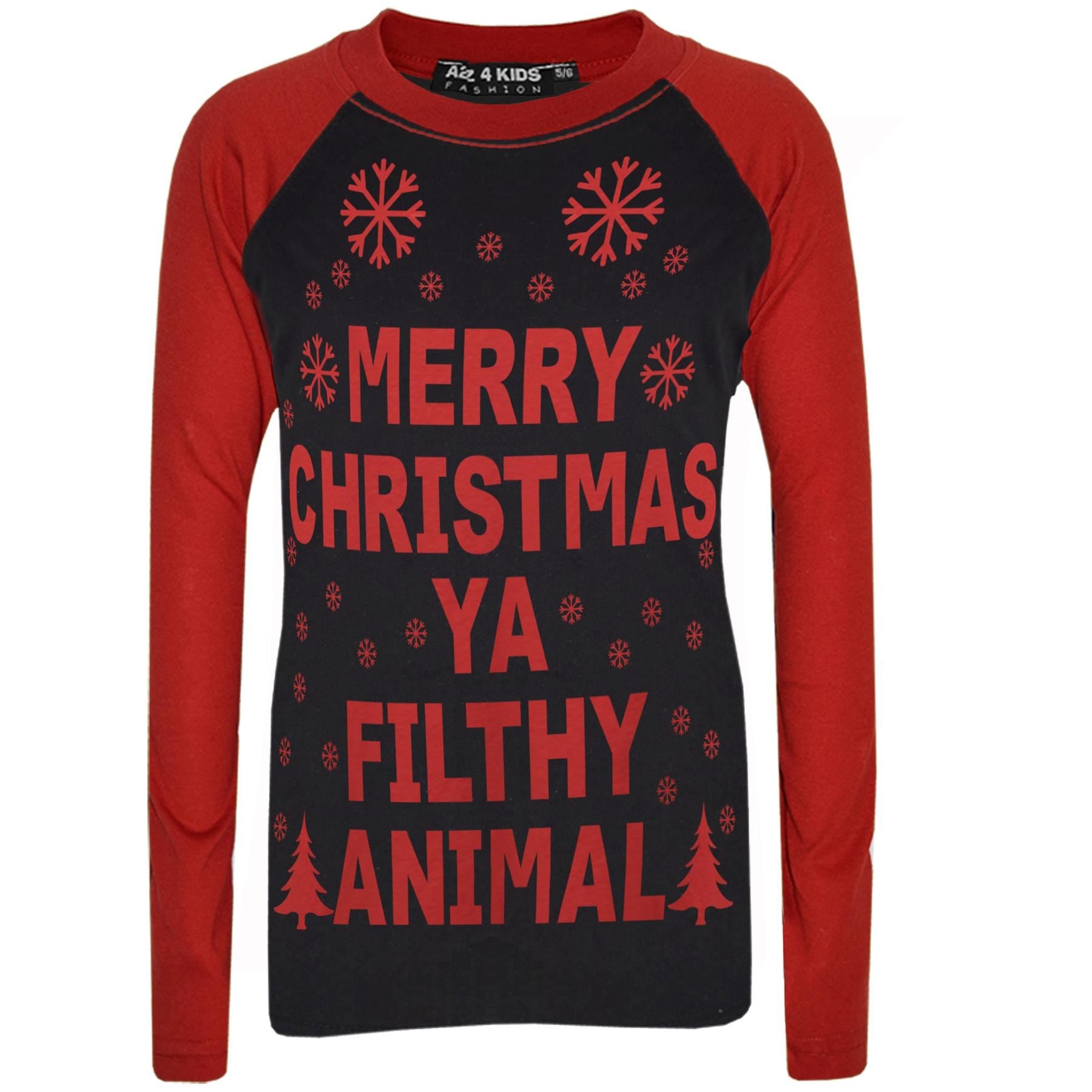 Unisex Merry Xmas Ya Filthy Animal Print Black & Red Pyjamas Set