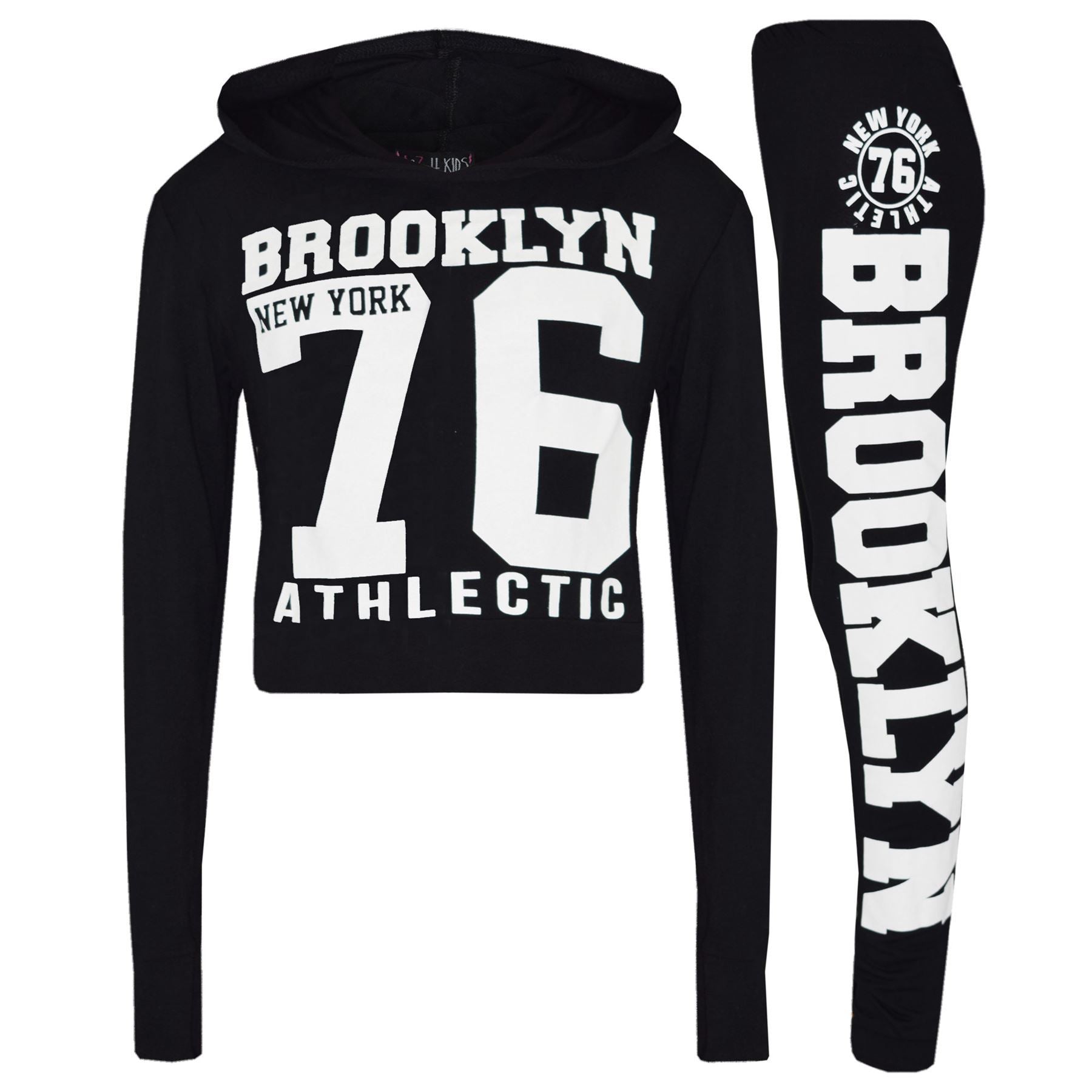 Girls Brooklyn 76 White Print Hooded Crop Top Legging - Kids Clothing Store