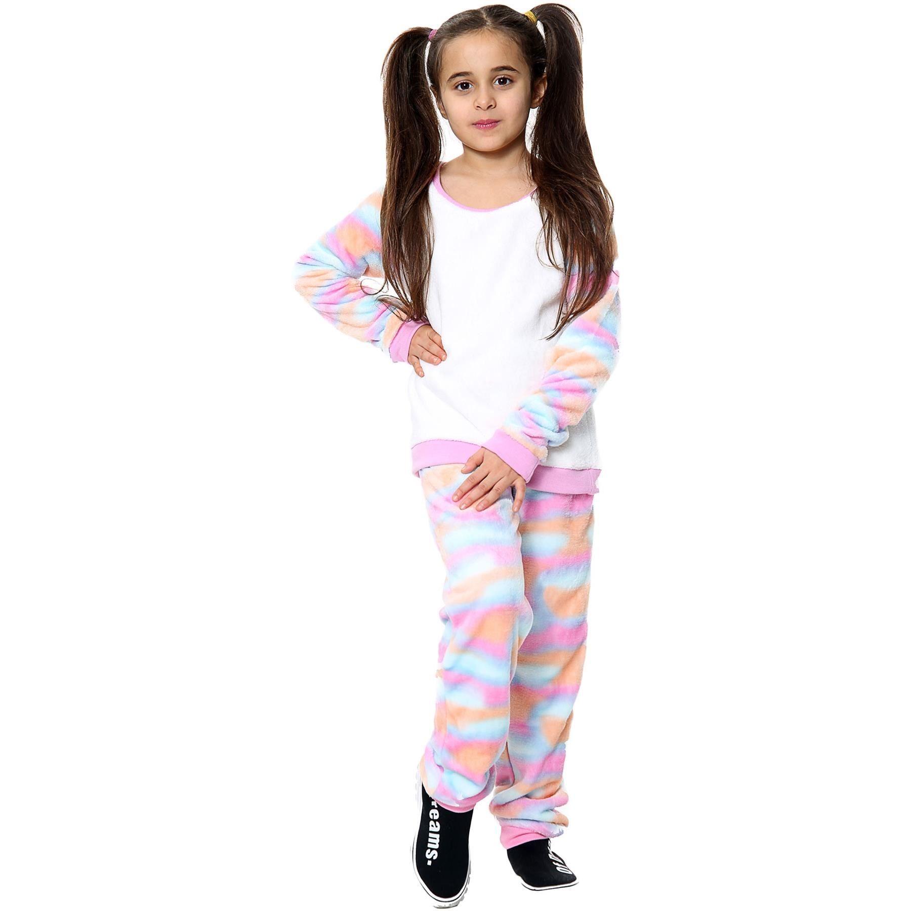 Kids Rainbow Pastel Print Sleeve Pyjamas Sleepsuit Costume For Girls Age 5-13