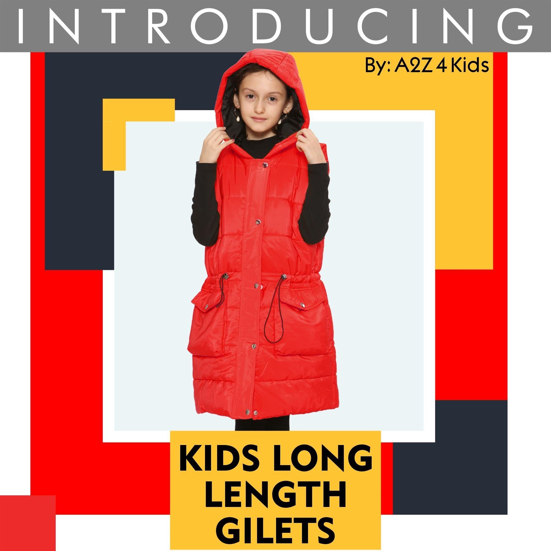 Kids Girls Red Gilet Long Line Style Jacket