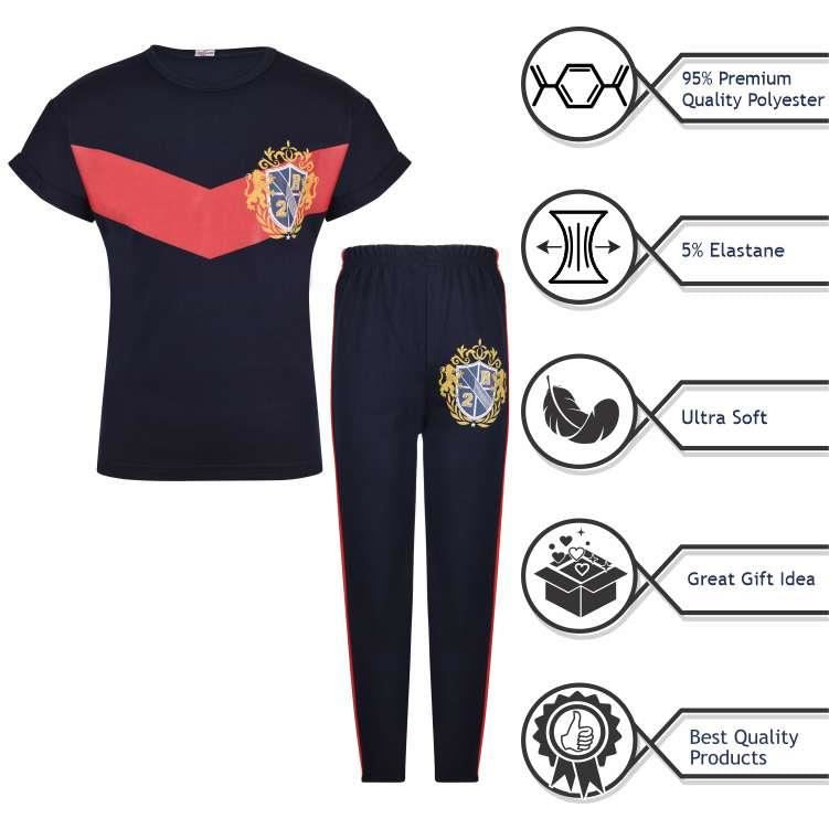 Kids Girls Lion Varsity Logo Print Navy T Shirt Top & Legging Set