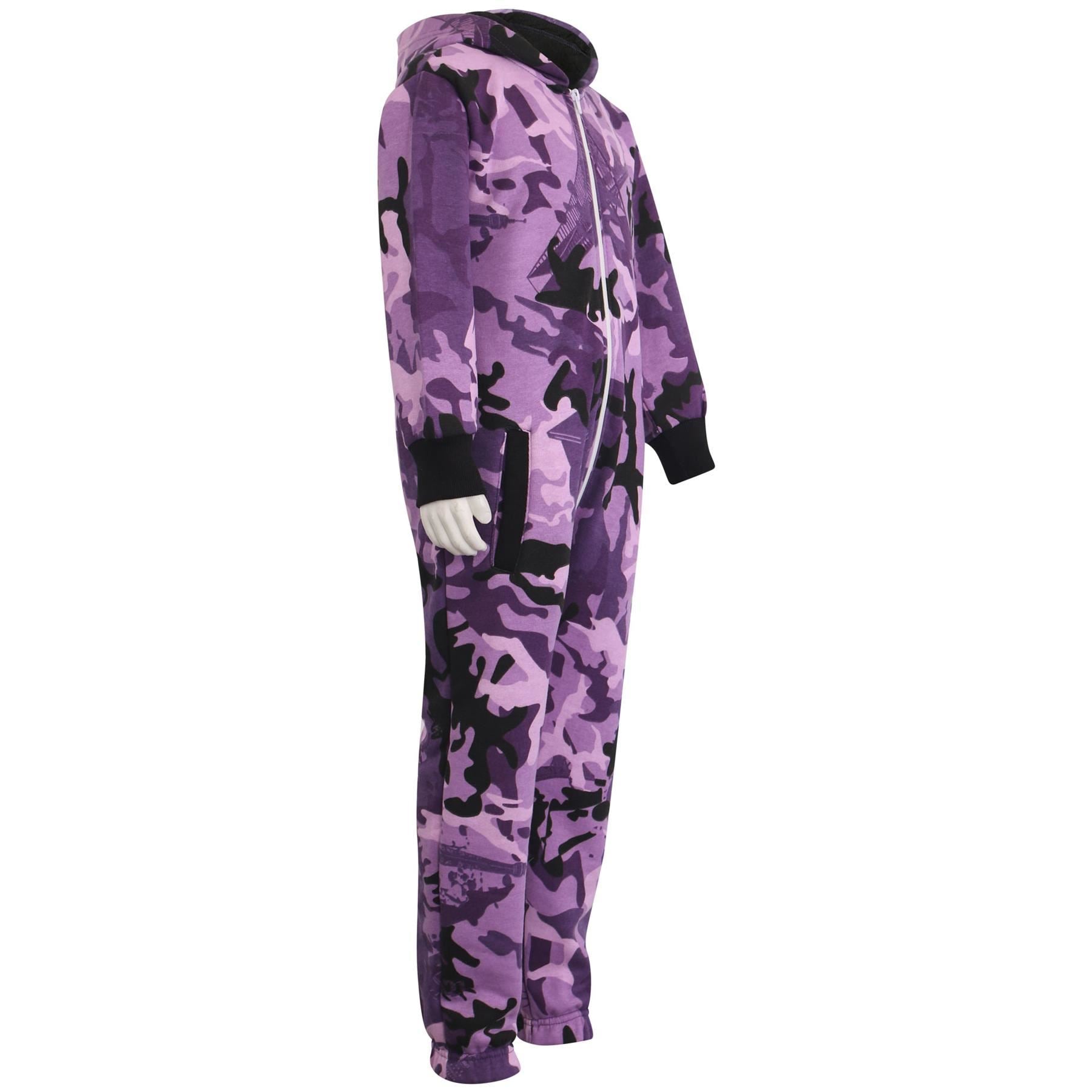 Kids Girls Boys Fleece Camouflage Purple Onesie