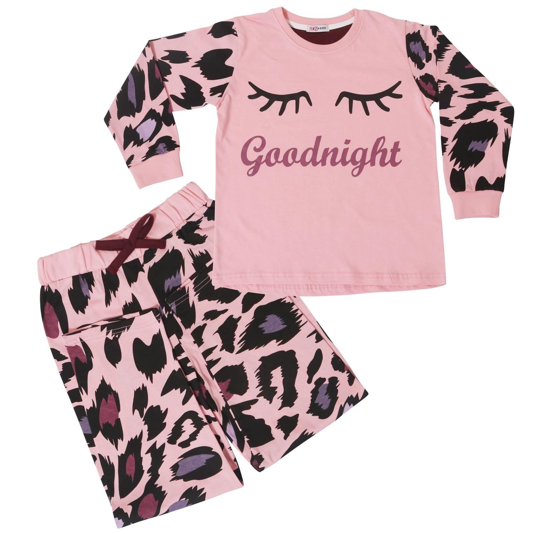 Kids Girls Goodnight Pyjamas 2 Piece Leopard Print Sleepwear Set