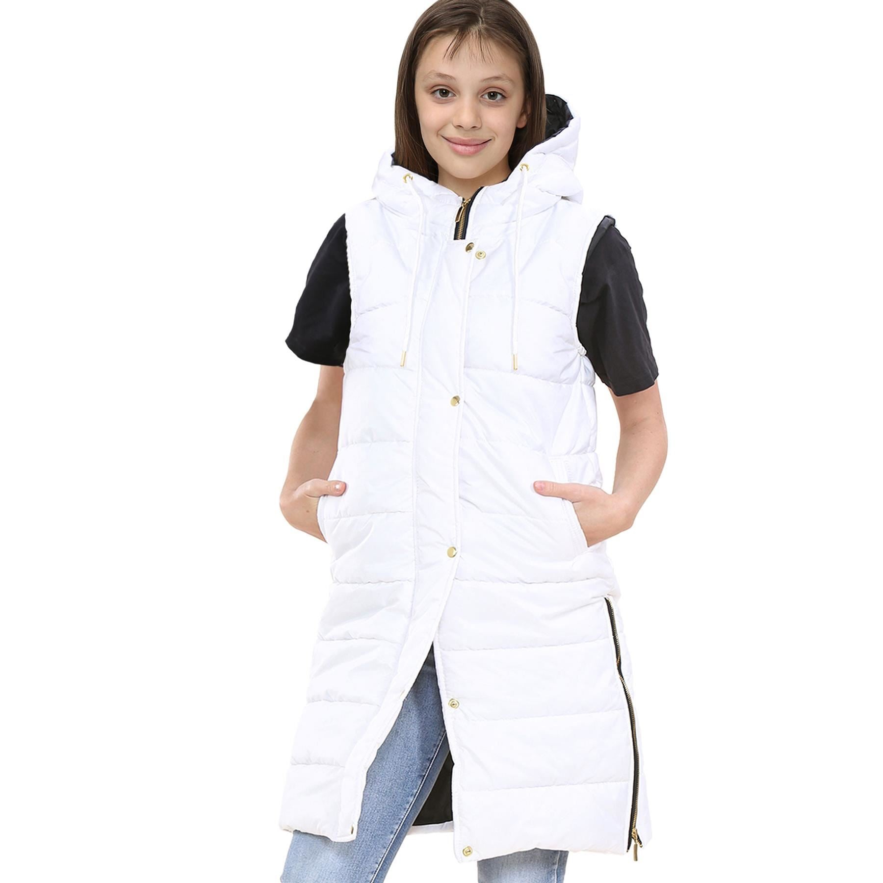 Kids Girls Oversized Gilet Long Line Style White Jacket