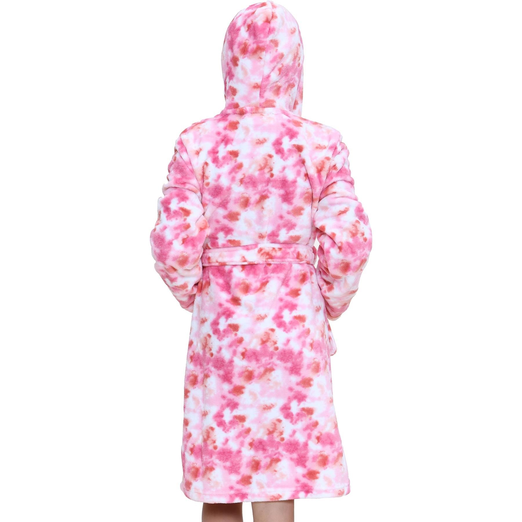 Girls Soft Tie Dye Pink Printed Hooded Robe