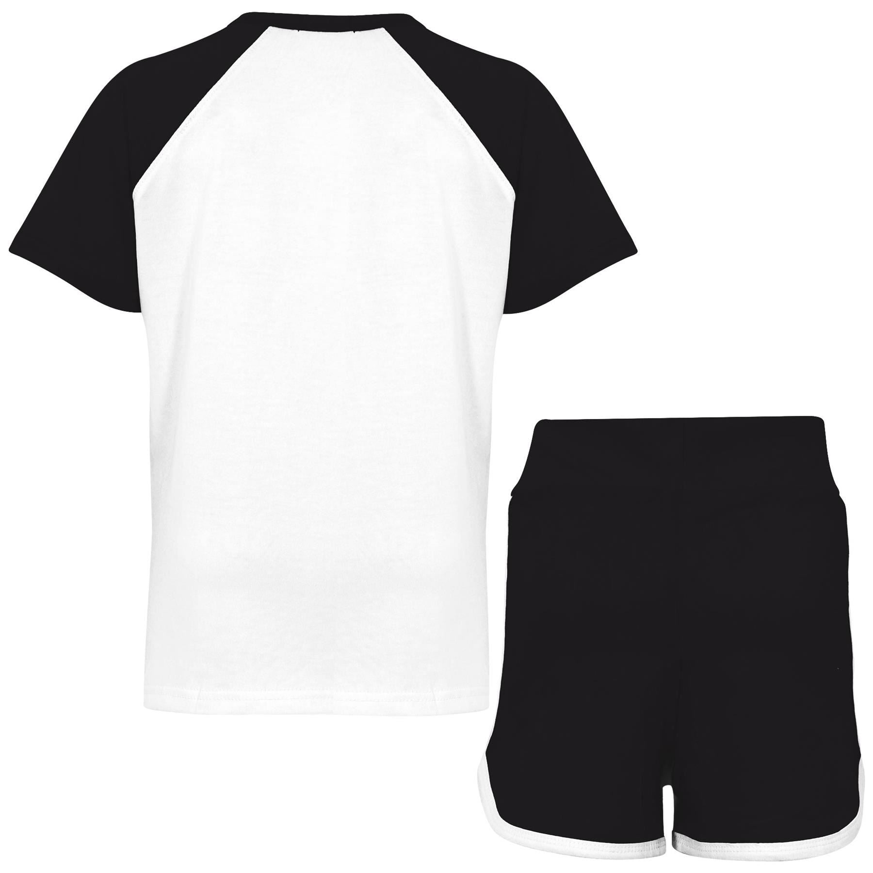 Girls T Shirt Sports Black Summer Outfit Shorts Set