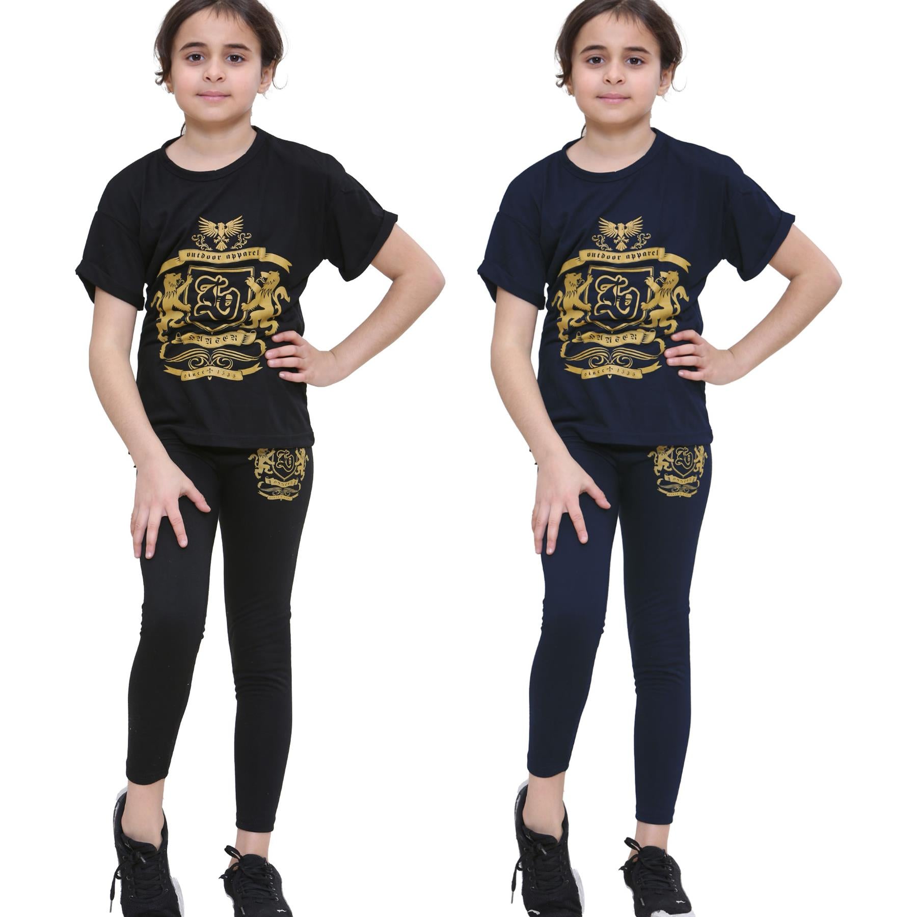 Kids Girls Varsity Lion Print T Shirt Top & Legging Set