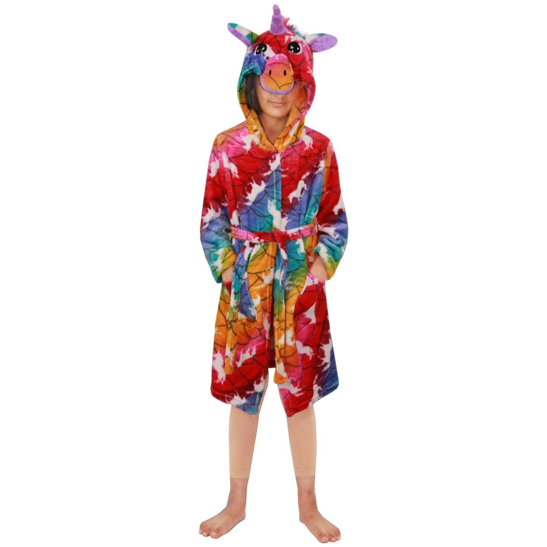 Kids Girls Unicorn Hooded Bathrobe Rainbow Xmas Gown