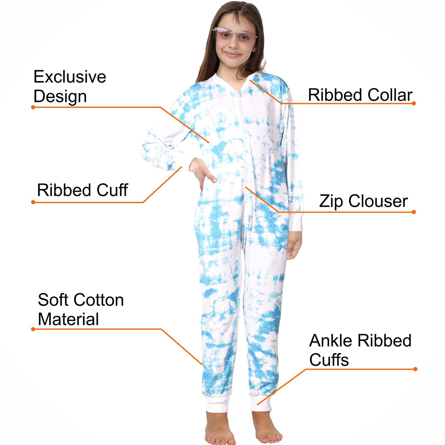 Kids Girls 100% Cotton Blue Tie Dye Printed Onesie