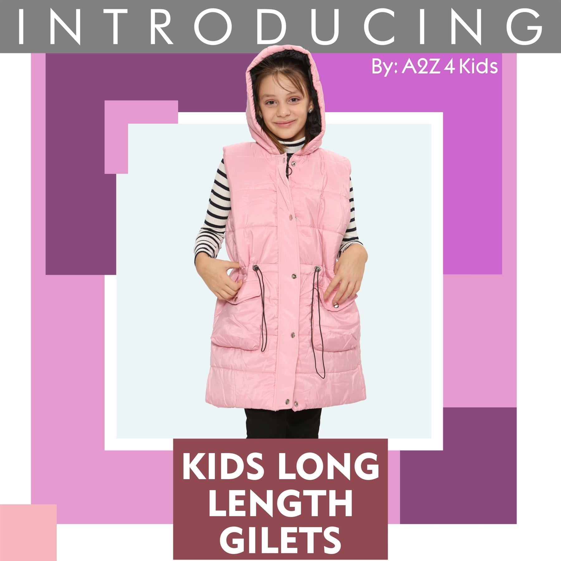 Kids Girls Oversized Gilet Long Line Style Jacket