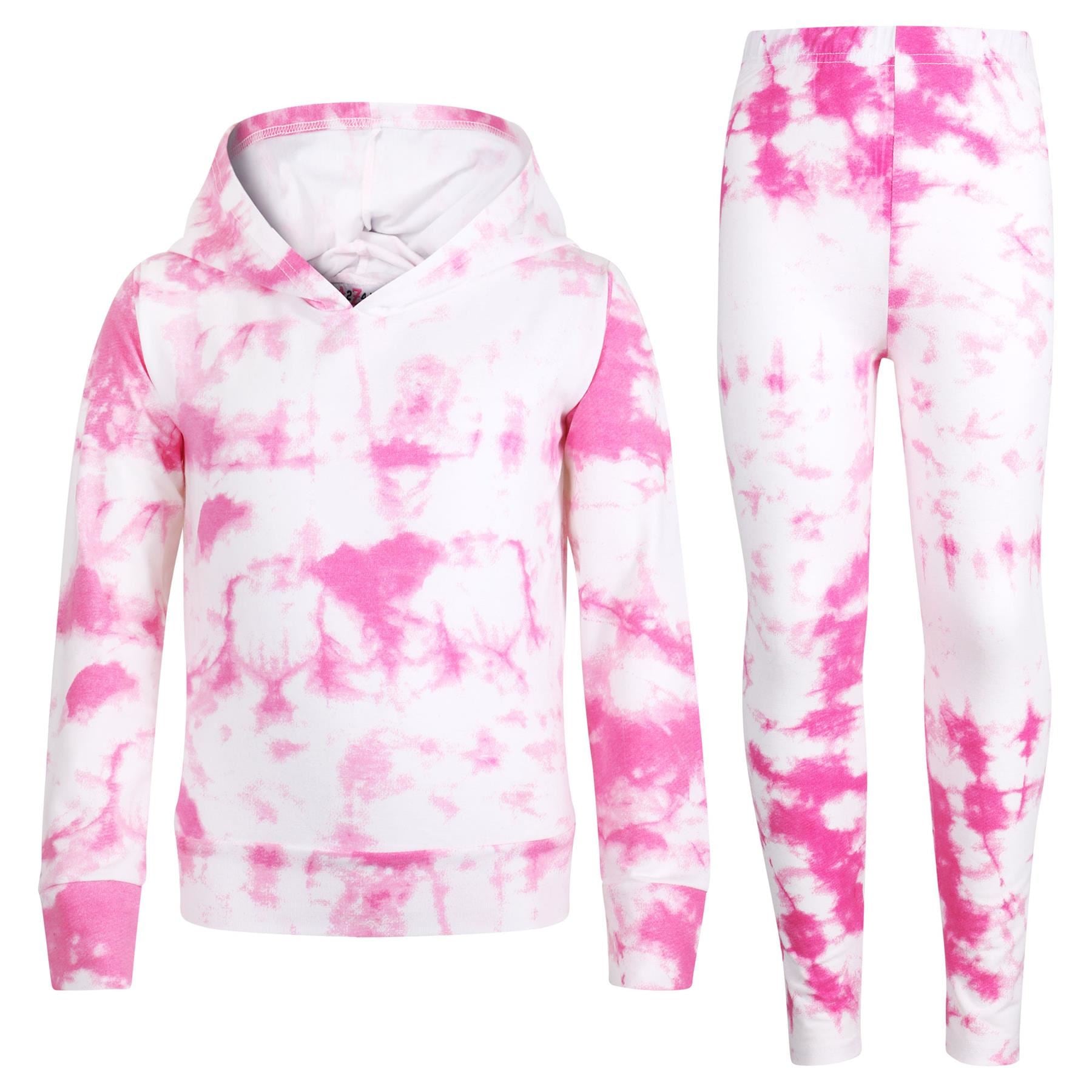 Girls Pink Tie Dye Print Hooded Top & Bottom Outfit Set