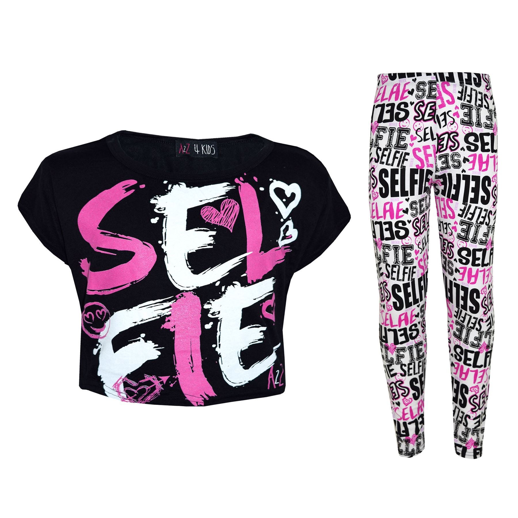 Kids Girls Selfie Brush Paint Print Crop Top & Legging Set