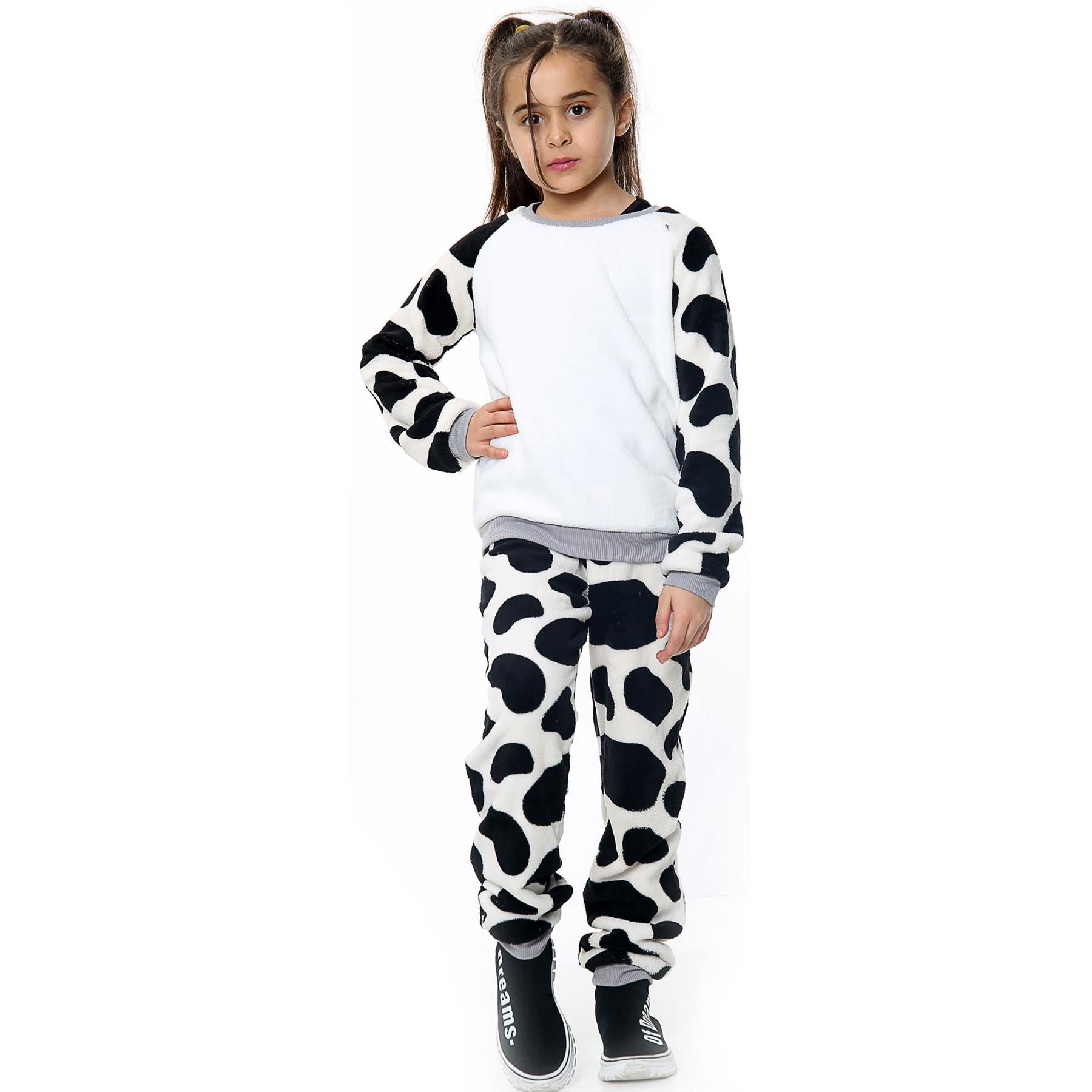 Kids Cow Print Sleeve Pyjamas Sleepsuit Costume For Girls Boys Age 5-13 Years