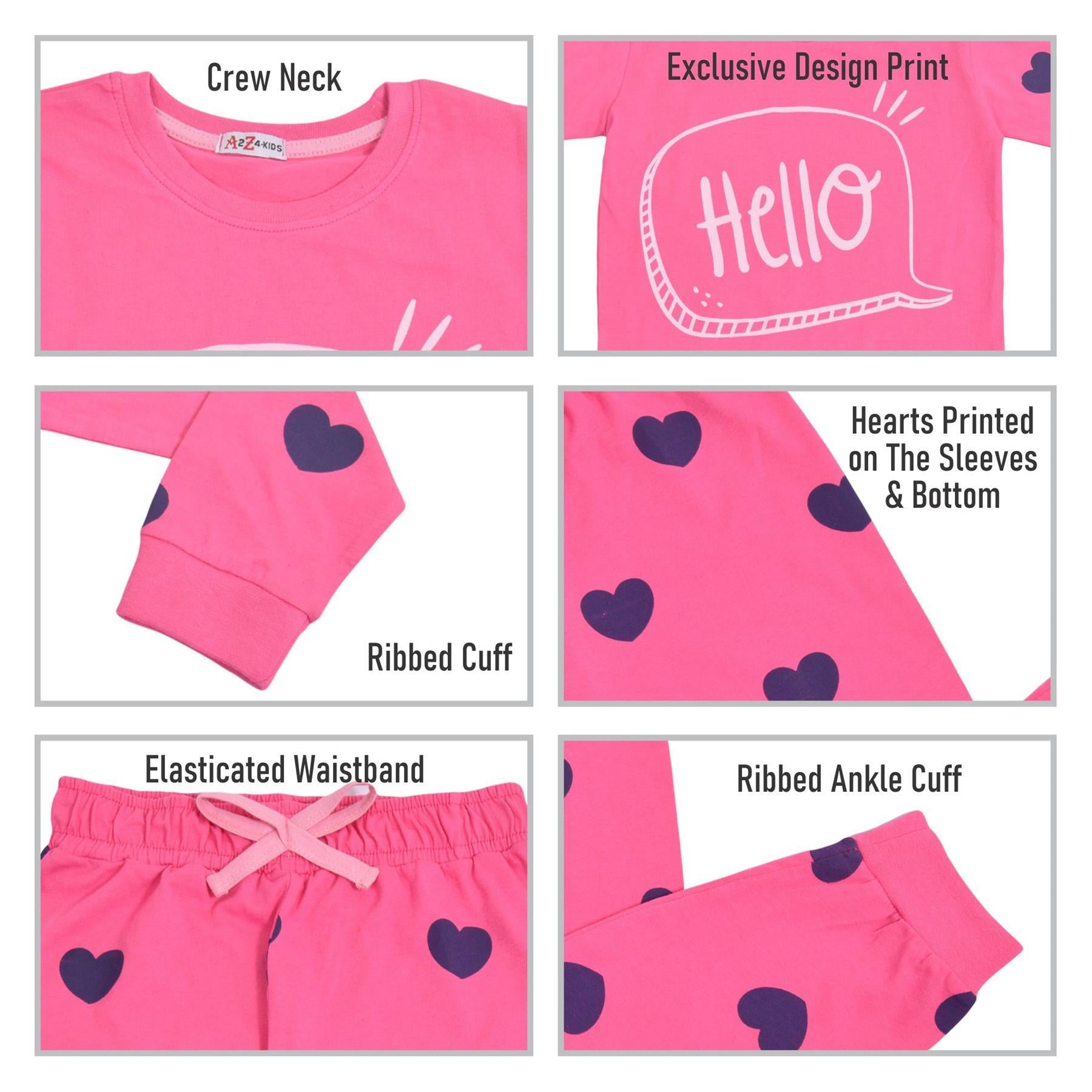 Kids Girls Hello Print Pink Pyjamas Set - Kids Clothing Store