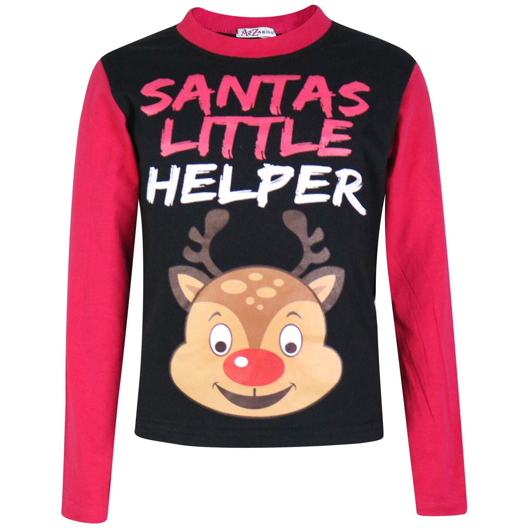 Kids Girls Pyjamas Santas Little Helper Reindeer Pink Xmas