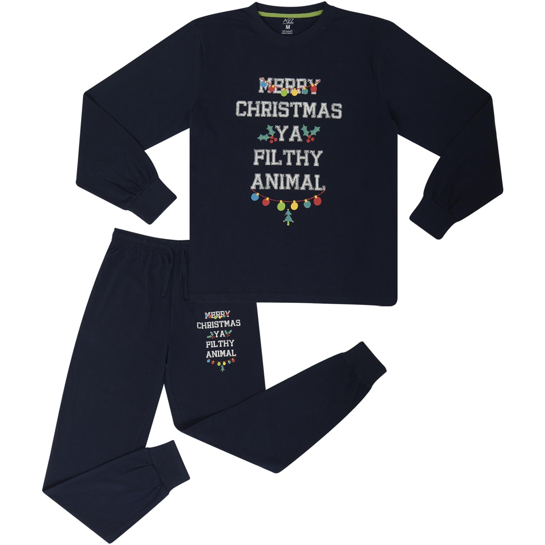 Mens Christmas Pyjamas Navy Ya Filthy Animal Printed PJs Xmas Set Lounge Suit