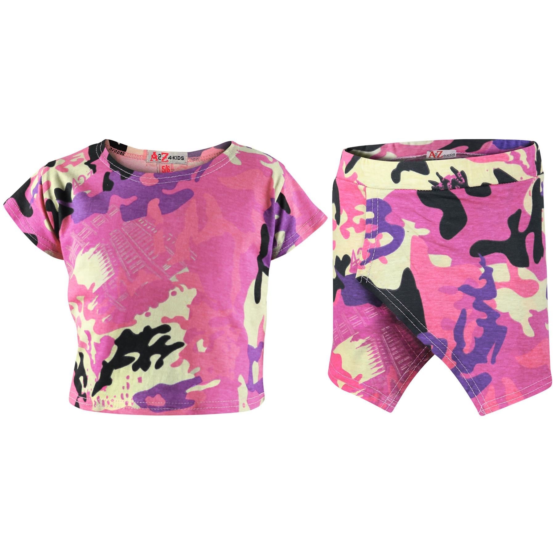 Kids Girls Tropical Aztec Floral Tribal Crop Top & Skort Set