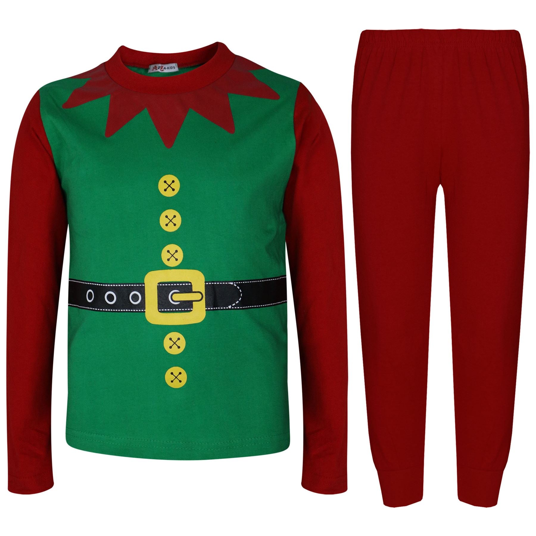 Kids Girls Boys Christmas Elf Pyjamas Soft Contrast Sleeves Xmas Costume