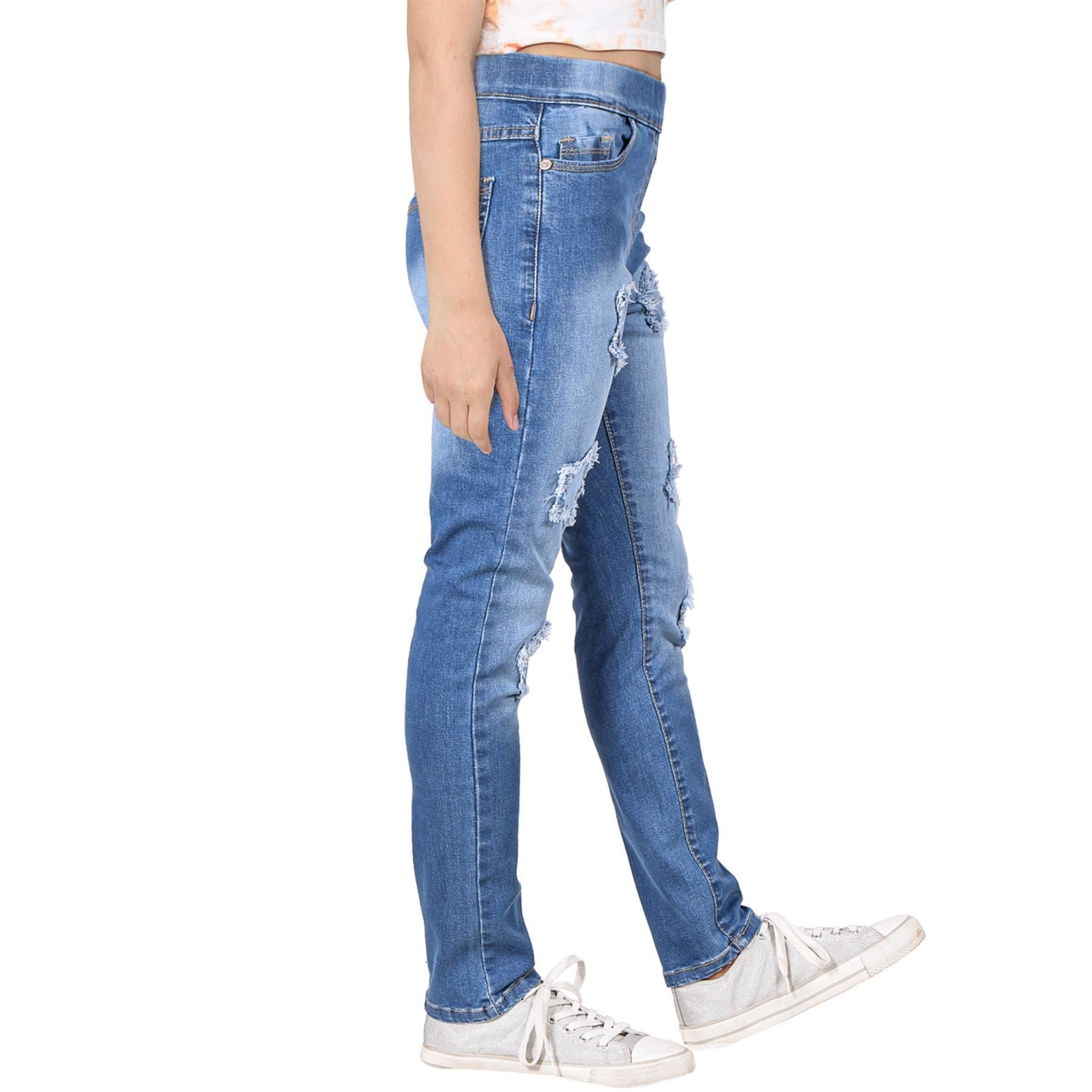 Kids Girls Comfort Stretchy Stars Ripped Fashion Denim Jeans