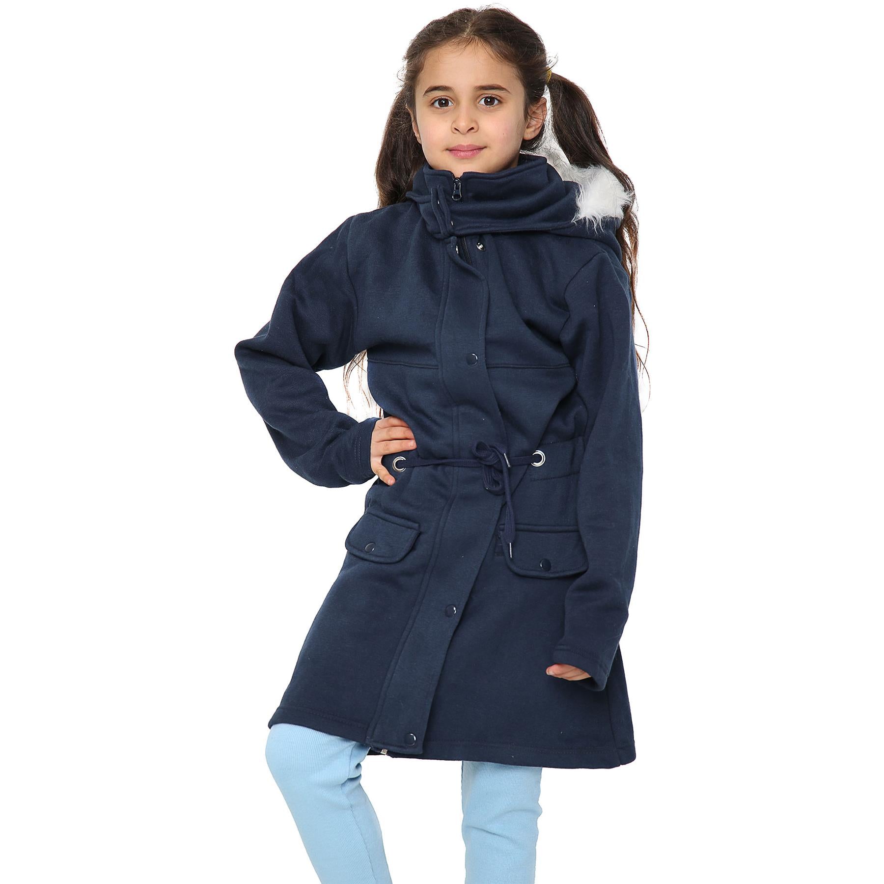 KIds Girls Hooded Faux Fur Long Parka Coat