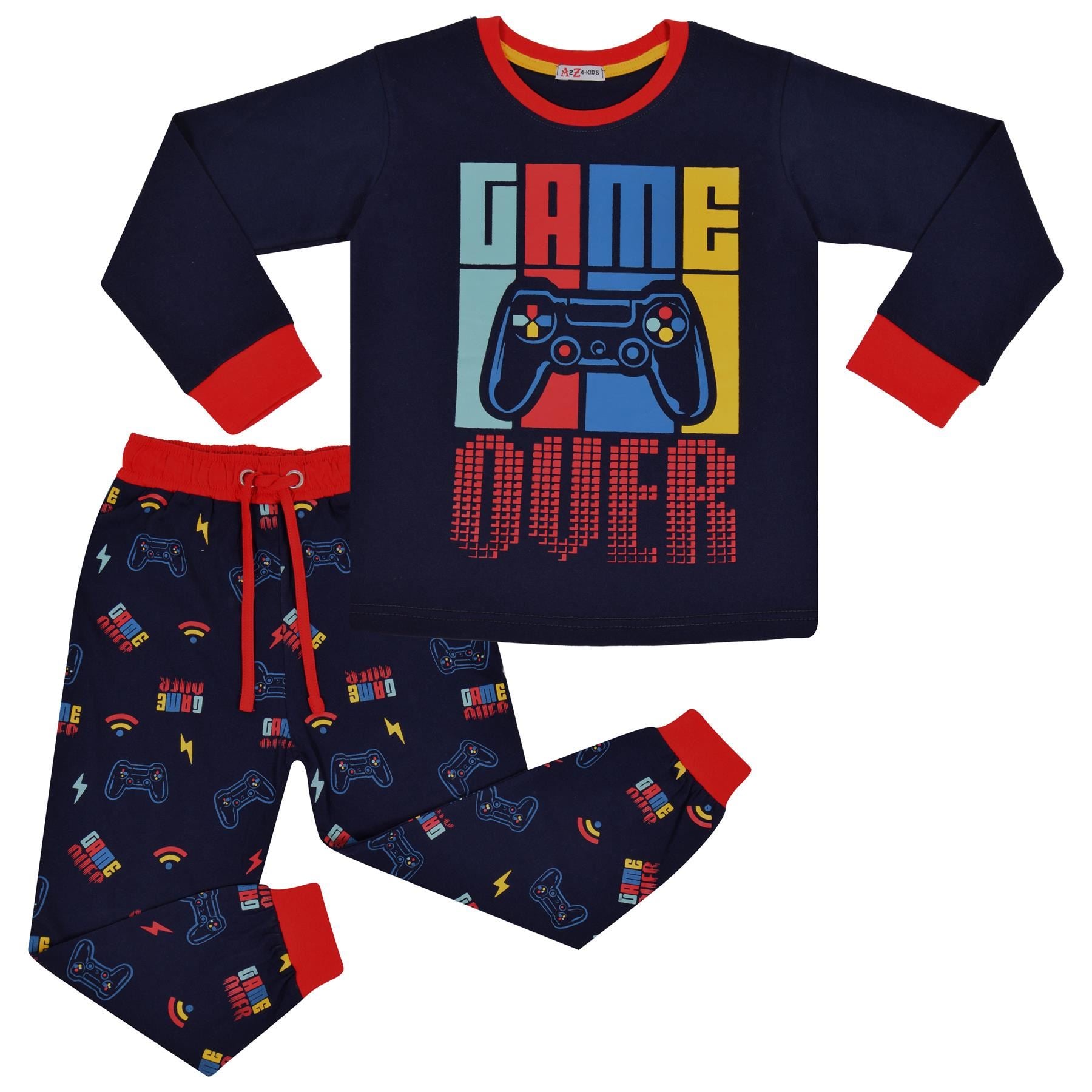 Kids Girls Boys Pyjamas Game Over Contrast Top Bottom 2 Piece PJS Sleepwear Set - Kids Clothing Store