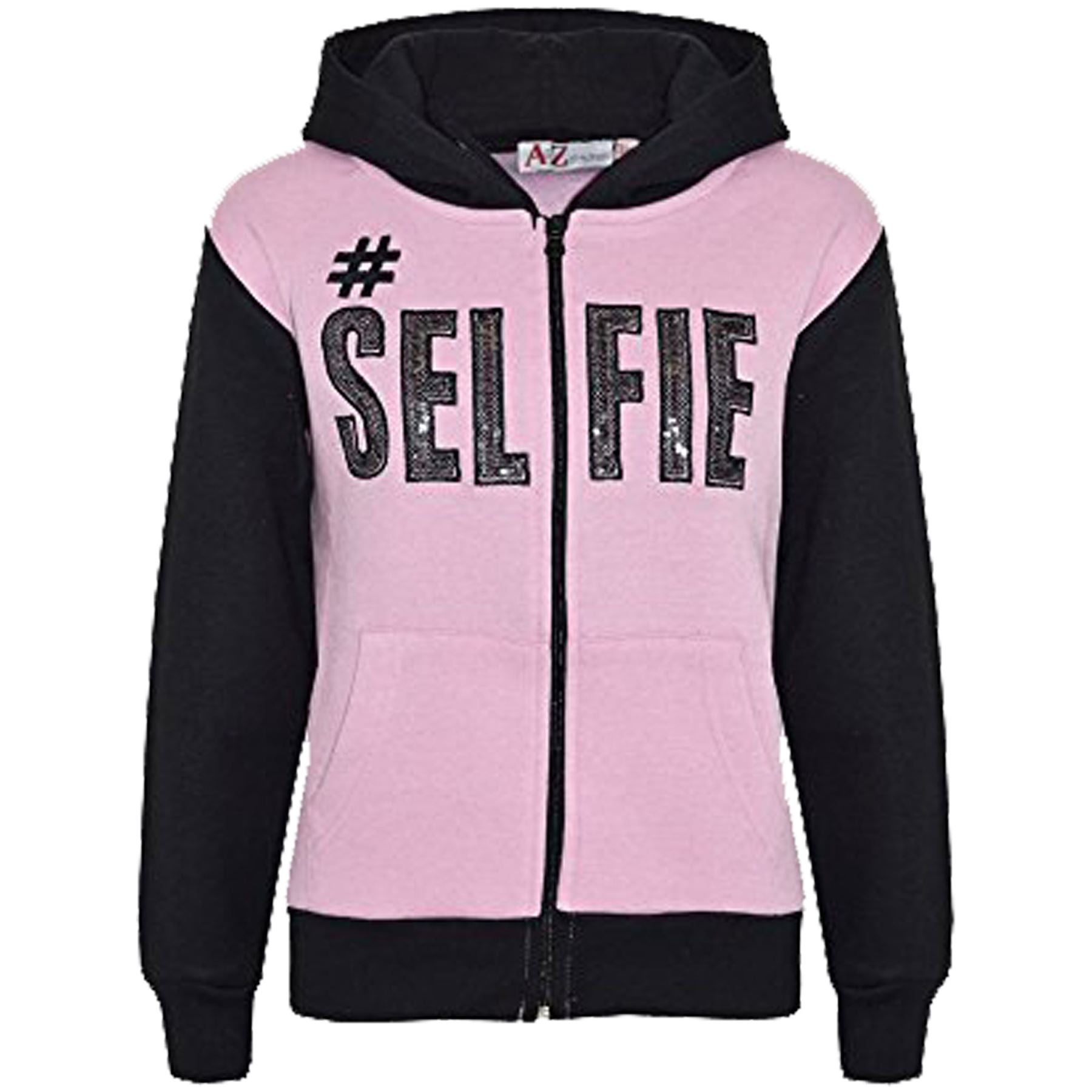 Girls #SELFIE Sequin Embroidered Baby Pink & Black Tracksuit