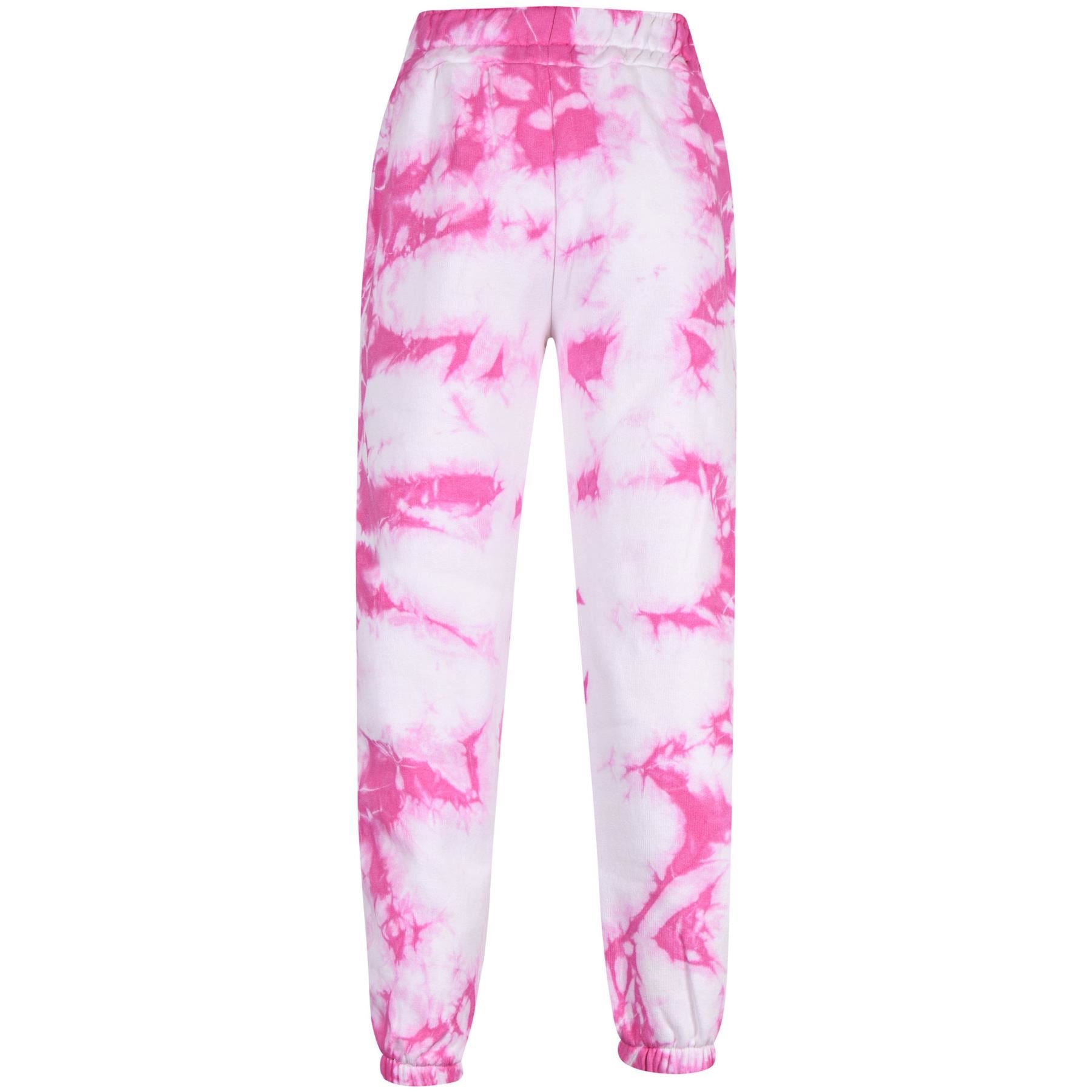 Kids Girls Tie Dye Printed Pink Cropped Hoodie & Bottom Tracksuit