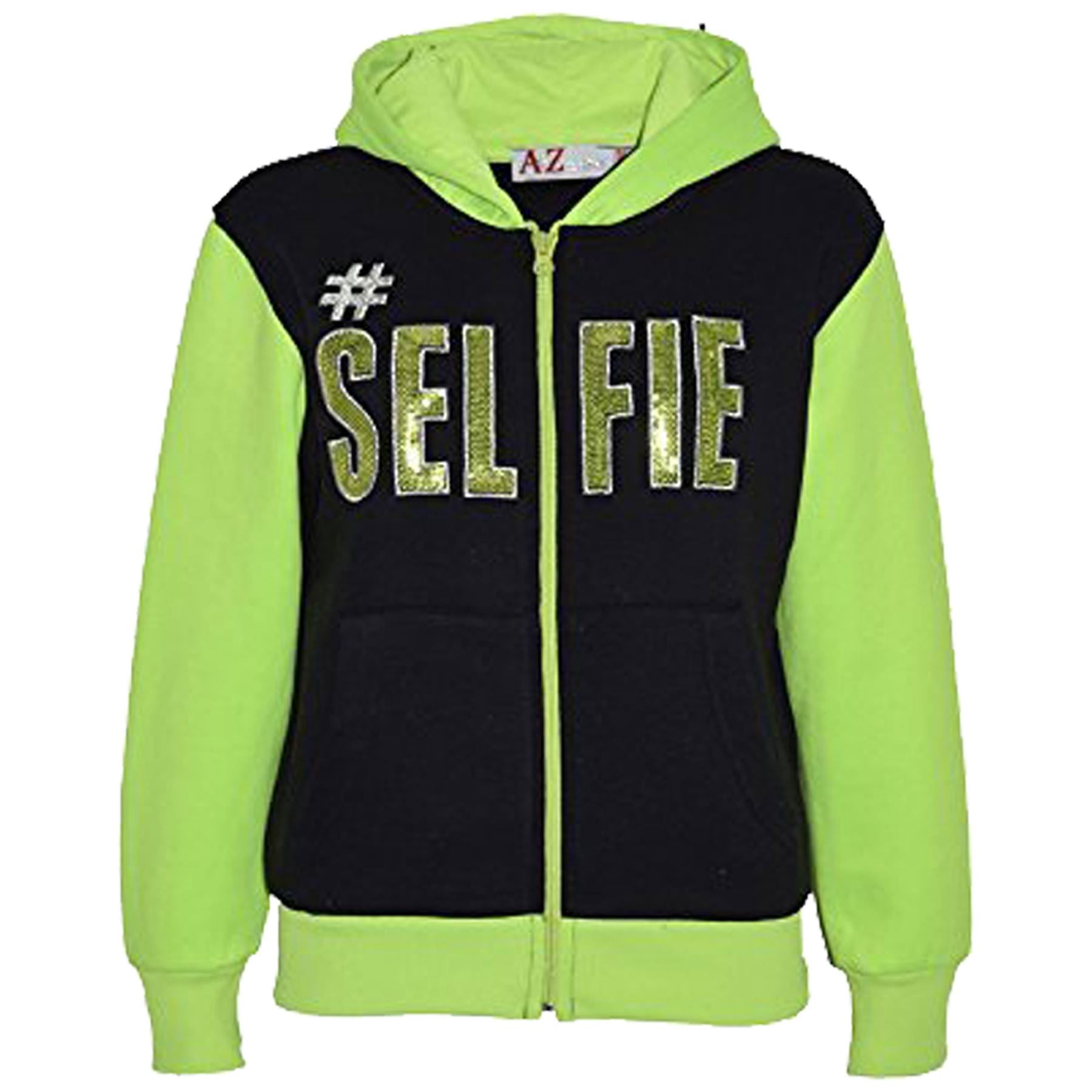 Girls #SELFIE Sequin Embroidered Black & N.Green Tracksuit