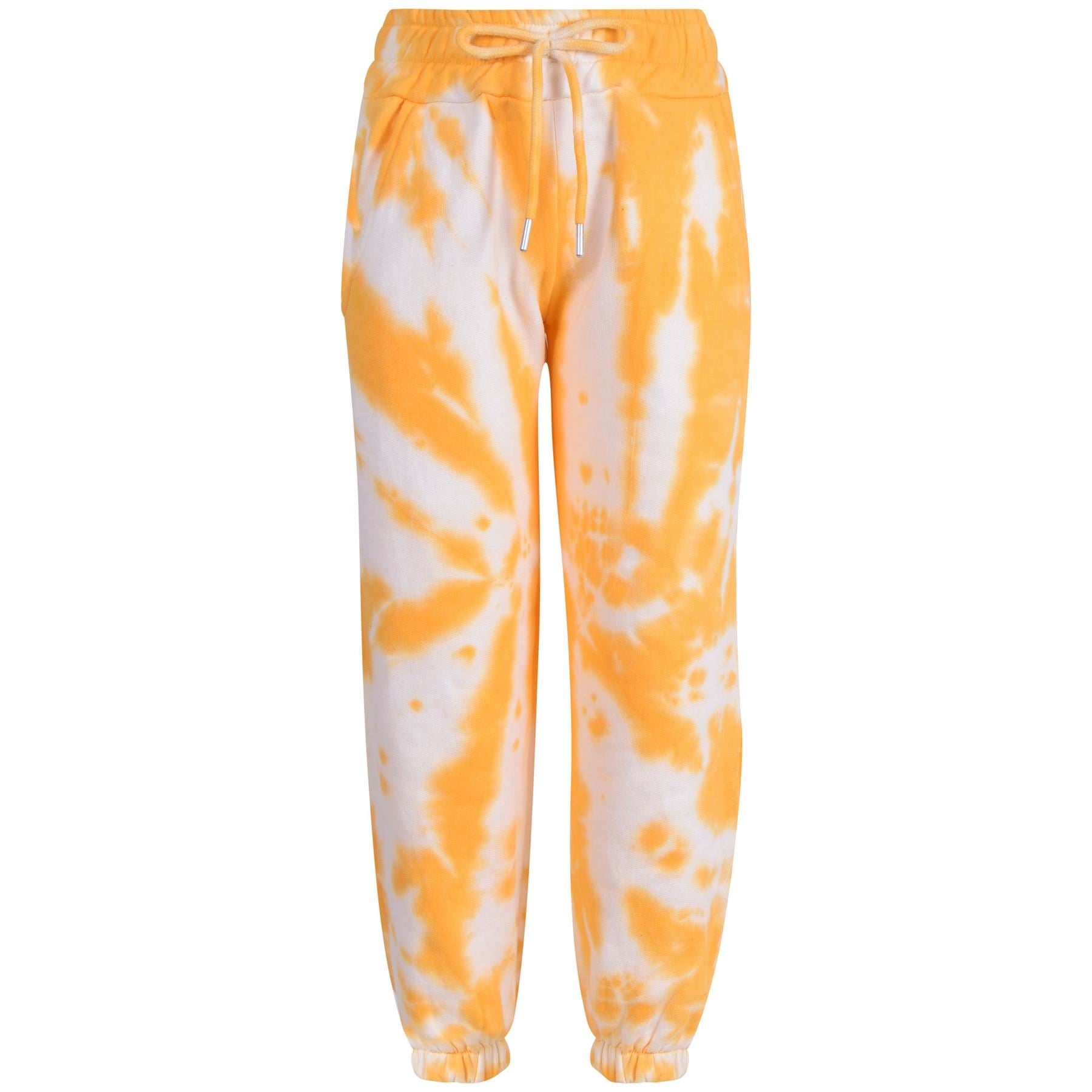 Kids Girls Tie Dye Mustard Tracksuit Gym Cropped Hoodie Sweatpants