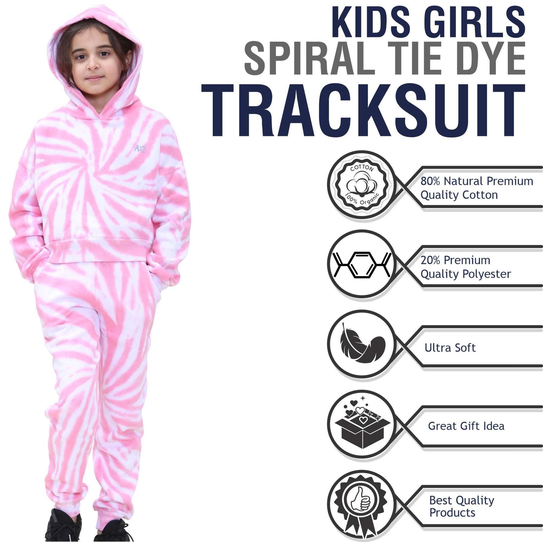 Girls Pink Tie Dye Print Cropped Hooded Tracksuit