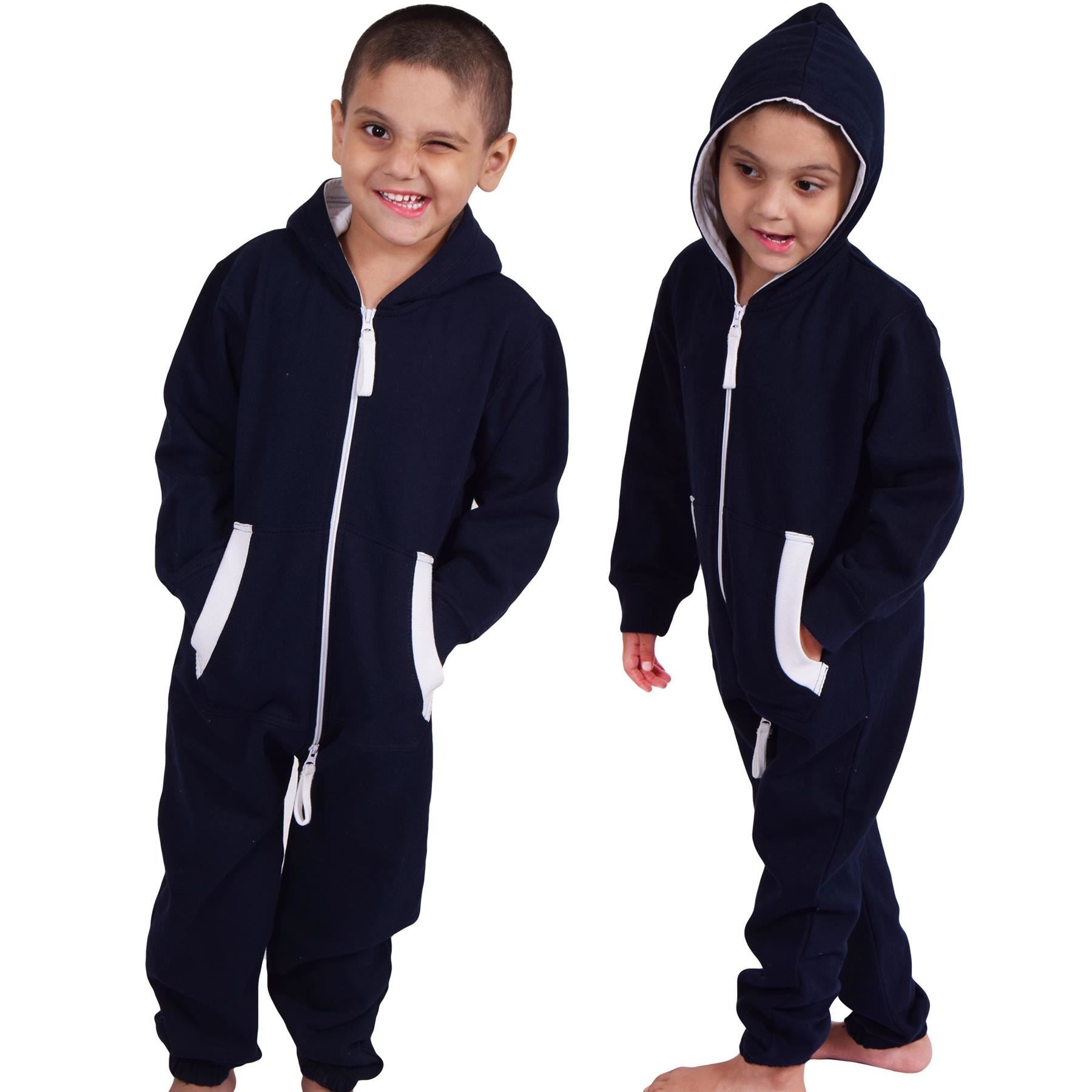Girls Boys Navy Fleece Pyjamas Sleepsuit Onesie