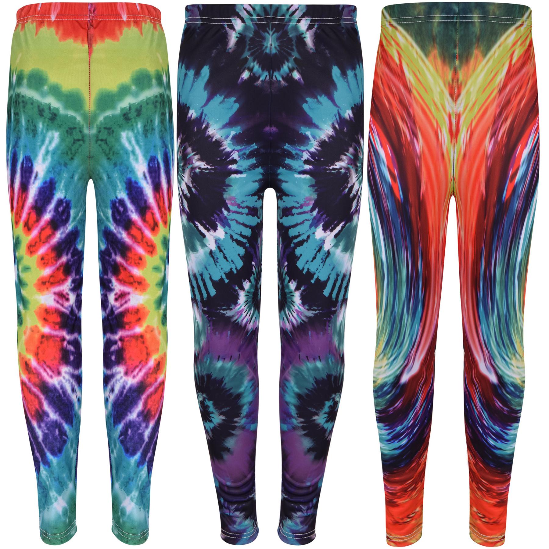 Kids Girls 3D Tie Dye Print Pack Of 3 Leggings Set