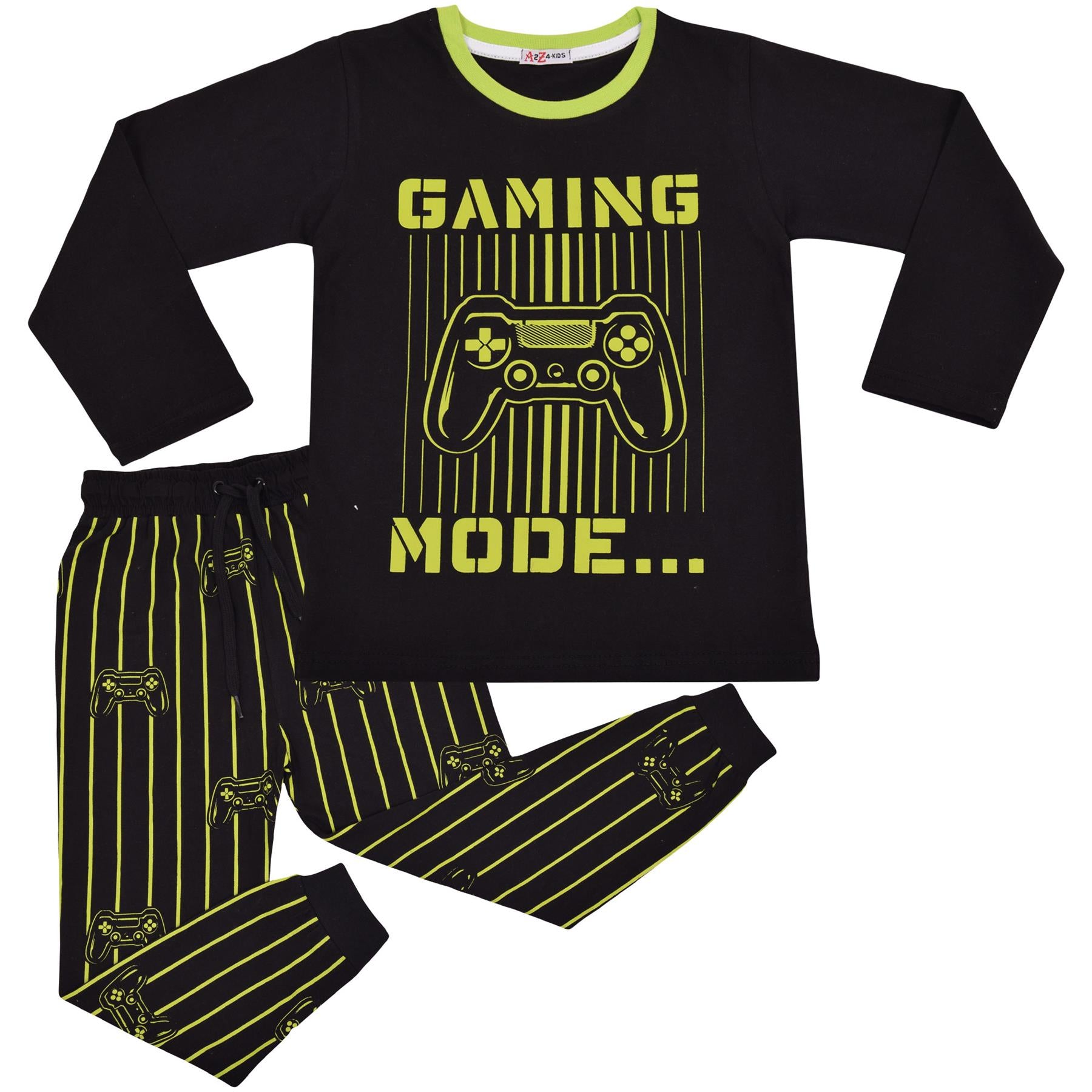 Kids Girls Boys Gaming Mode Lime Print Pyjamas Set